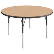 48" Round Thermofused Activity Table with Adjustable Standard Swivel Glide Legs - Maple/Black