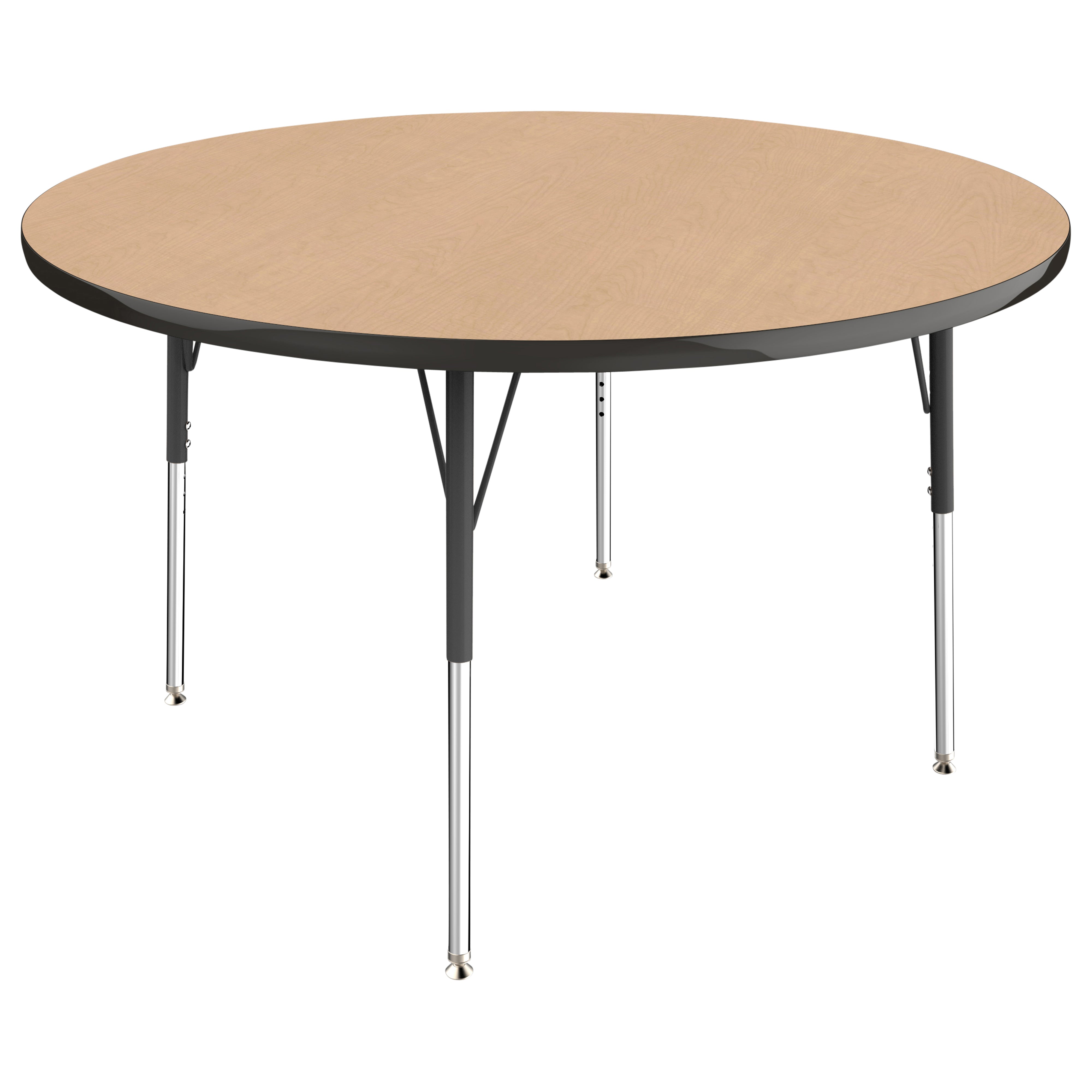 48" Round Thermofused Activity Table with Adjustable Standard Swivel Glide Legs - Maple/Black