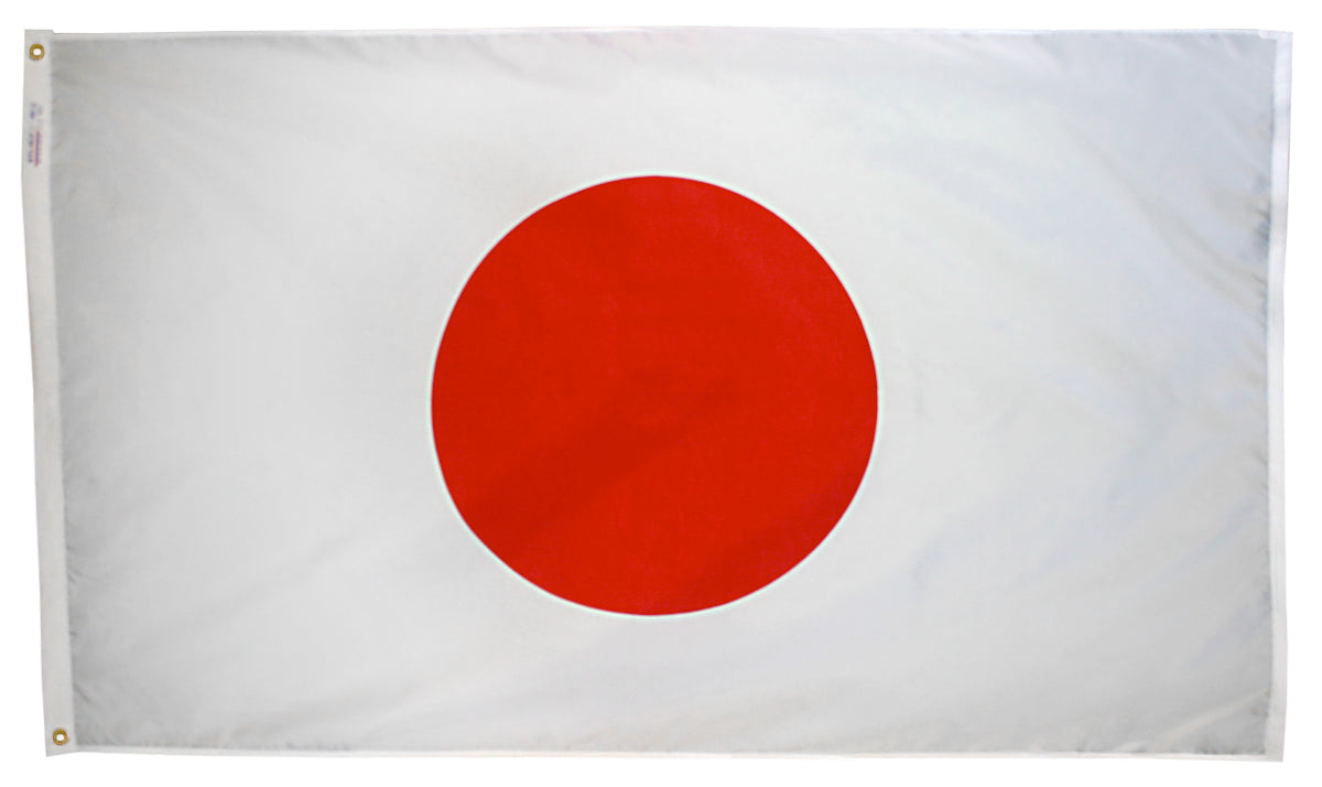 Japan Flag 5x8 ft. Nylon SolarGuard Nyl-Glo 100% Made in USA to Official United Nations Design Specifications.