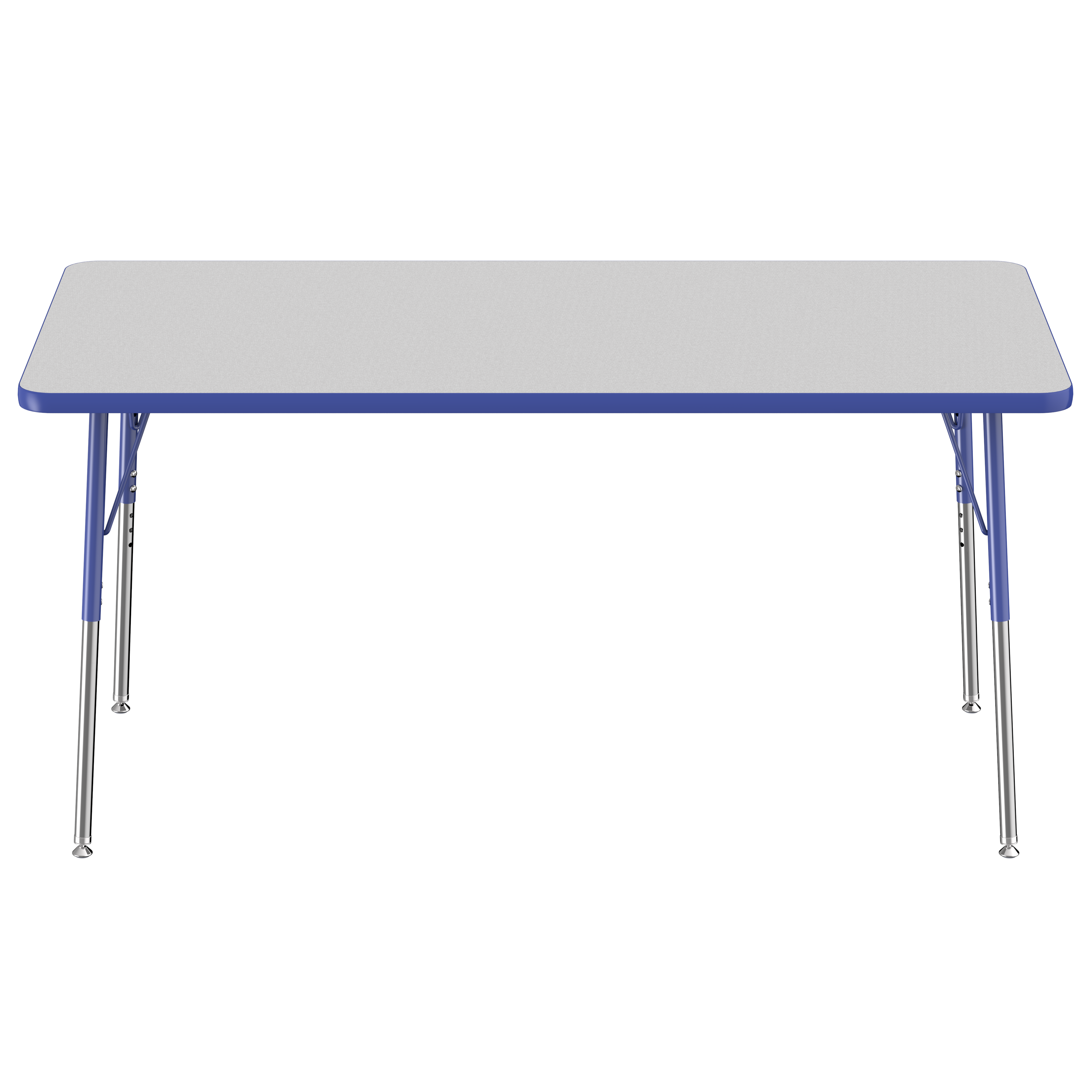 30" x 60" Rectangle T-Molding Activity Table with Standard Swivel Legs and Round Ottomans 16" Height, 5-Piece Set - Gray/Blue/Assorted