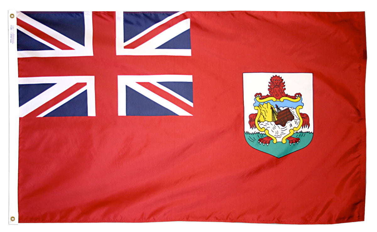 Bermuda Flag 3x5 ft. Nylon SolarGuard Nyl-Glo 100% Made in USA to Official United Nations Design Specifications.