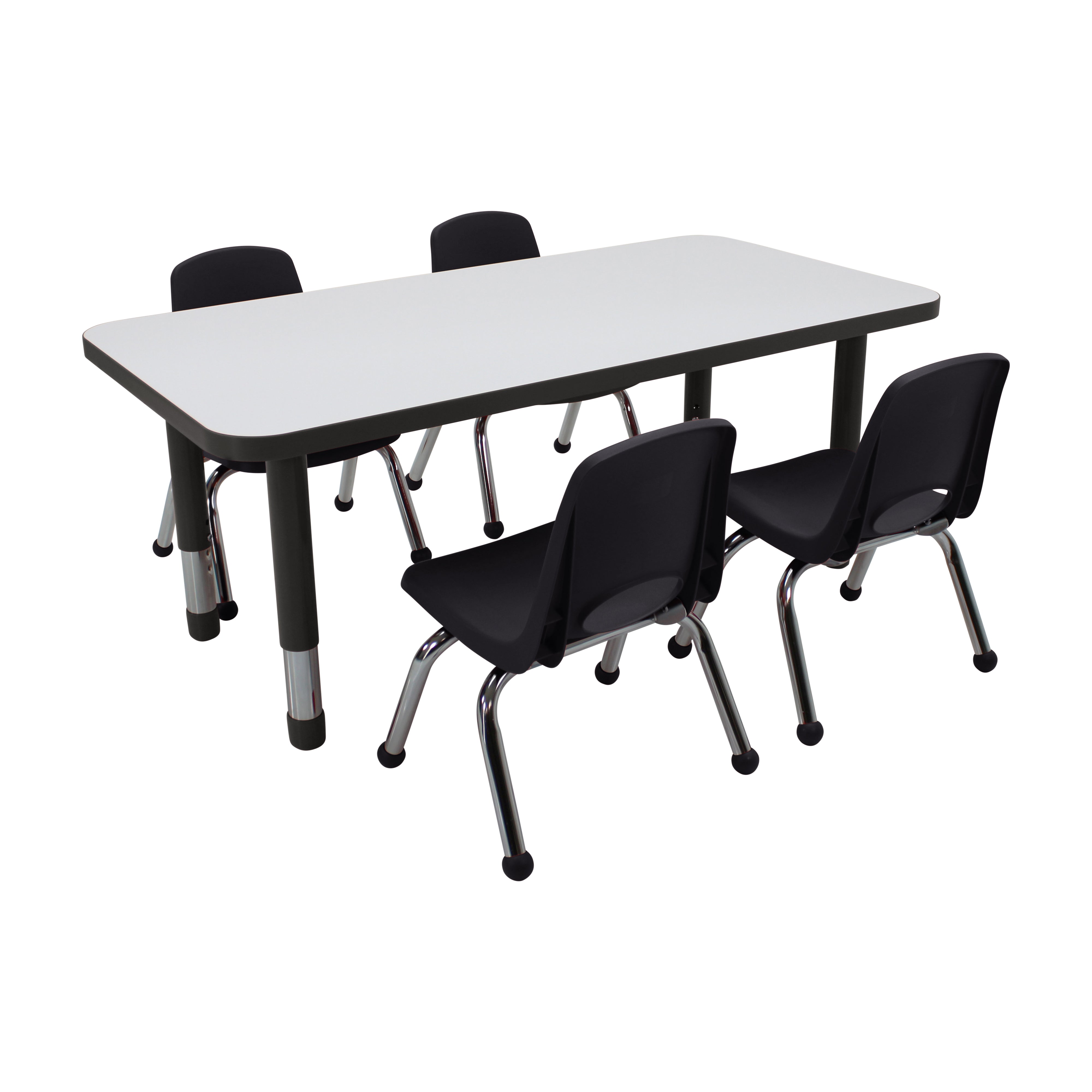 24" x 48" Rectangle Dry-Erase Activity Table with Chunky Legs and 10" Stack Chairs with Ball Glides, 5-Piece Set - Whiteboard/Black