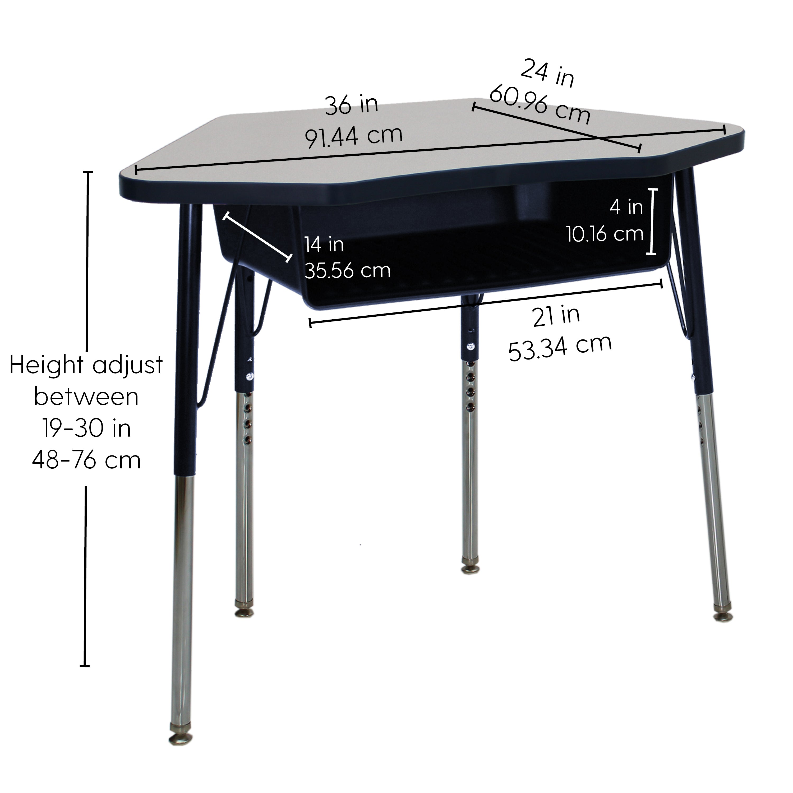 24" x 36" Petal Book Box Desk with Adjustable Standard Swivel Glide Legs, 2-Piece - Gray/Navy