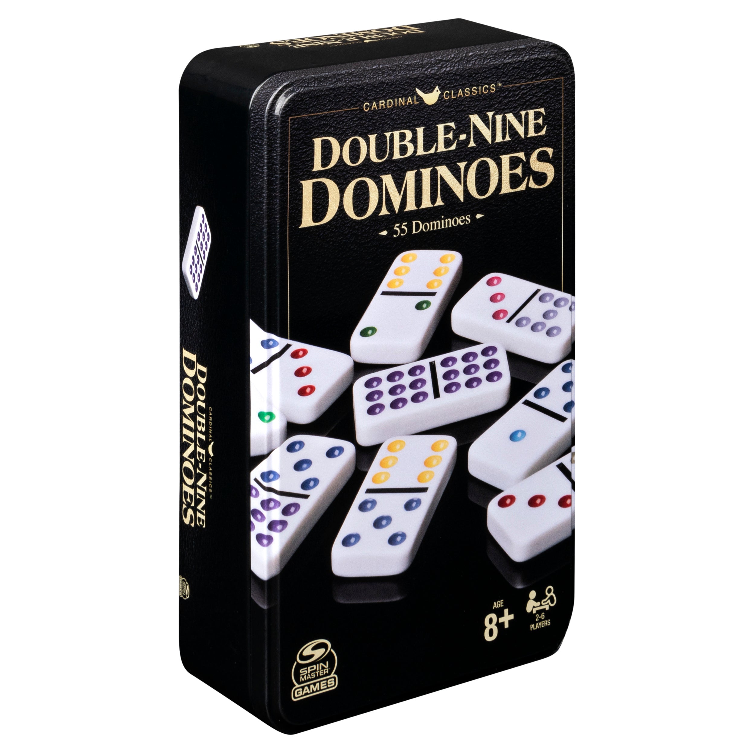 Spin Master Games, Cardinal Classics Double Nine Dominoes Set in Storage Tin, Dominoes for Kids & Adults, Classic Game, 2-6 Players, for Ages 8 & Up