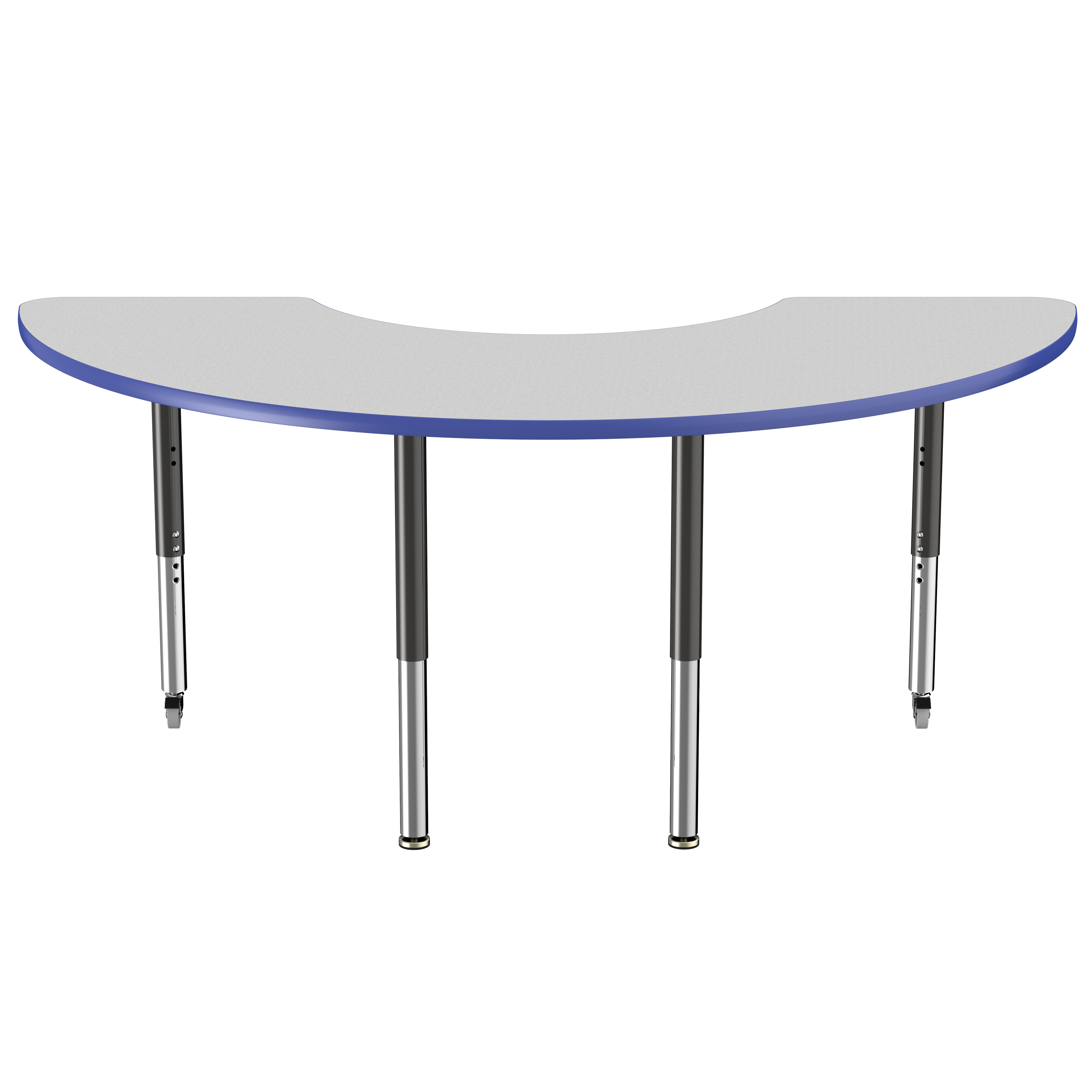 36" x 72" Half Moon T-Molding Activity Table with Adjustable Super Legs - Gray/Blue/Black