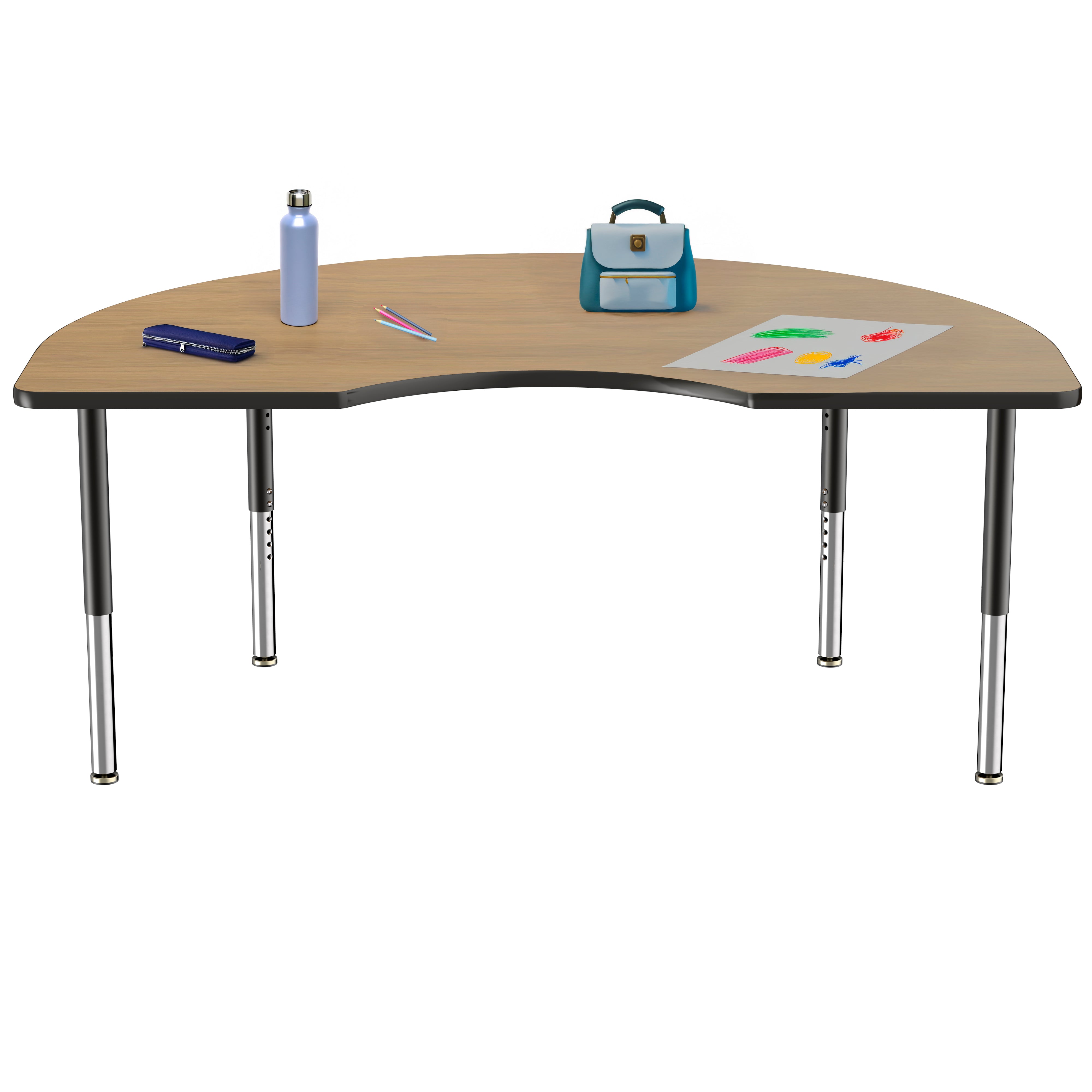 48" x 72" Kidney T-Molding Activity Table with Adjustable Super Legs - Pasadena Oak/Black