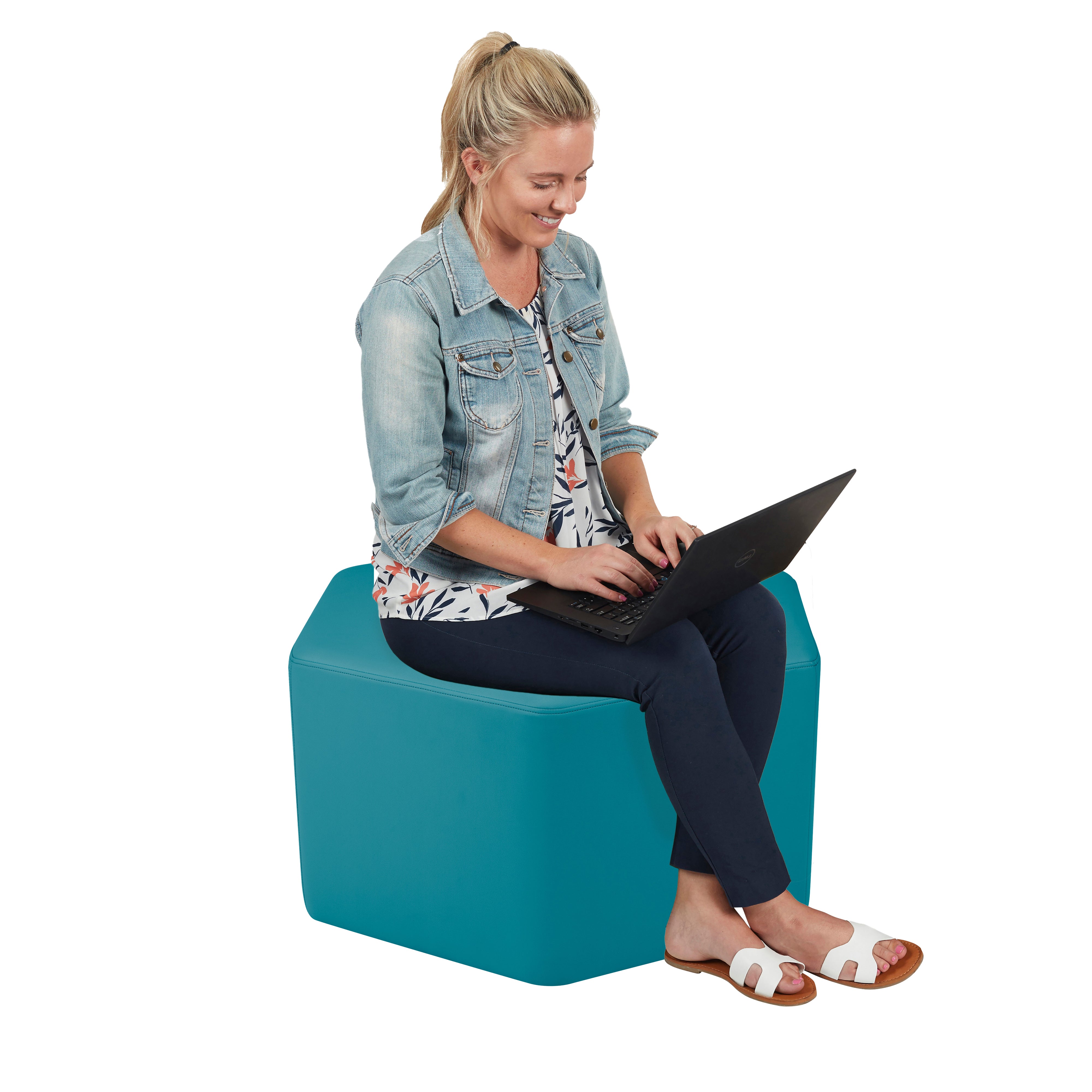 Pro Series Upholstered Hexagon Ottoman 18" Height - Teal