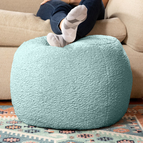 Jaxx Ellis Ottoman Shearling Faux-Lamb Plush Pouf for Modern Interior Design, Small, Mineral Green