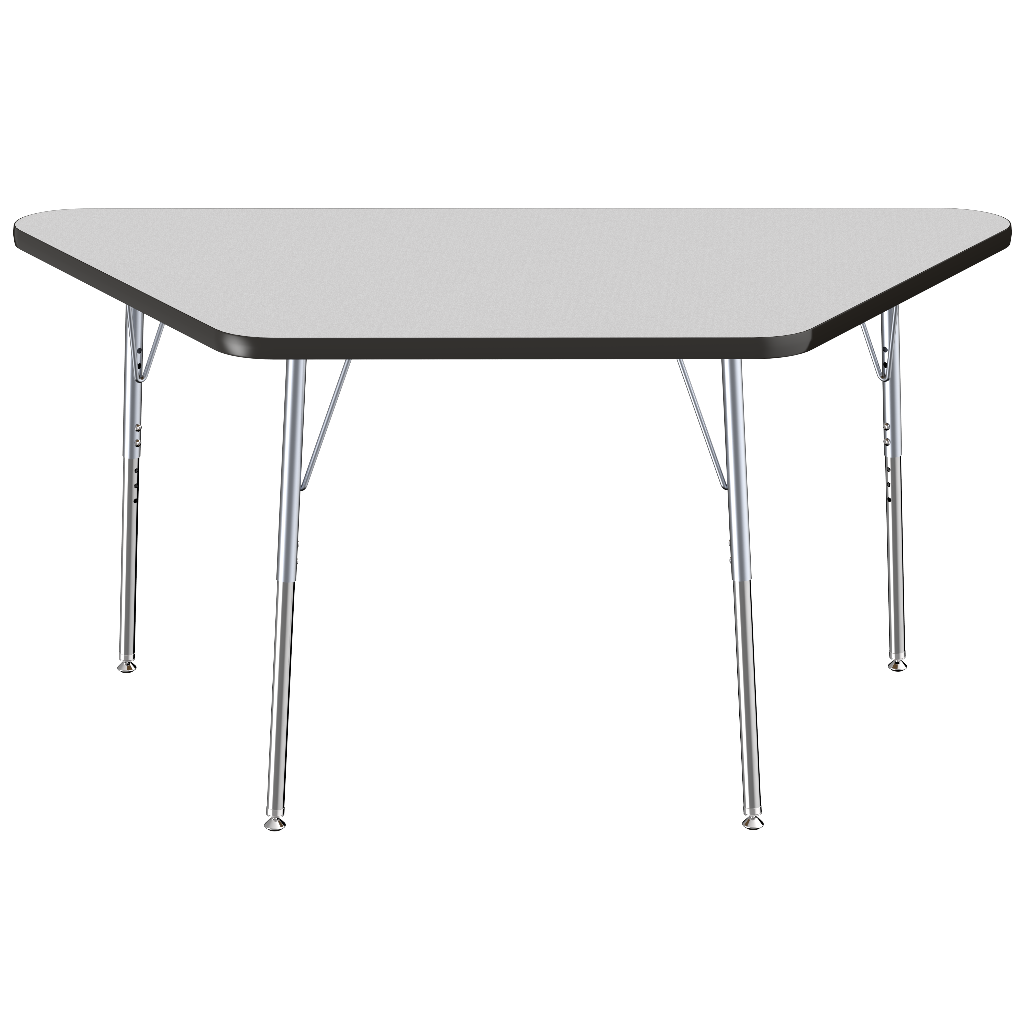 30" x 60" Trapezoid T-Molding Activity Table with Adjustable Standard Swivel Glide Legs - Gray/Black/Silver