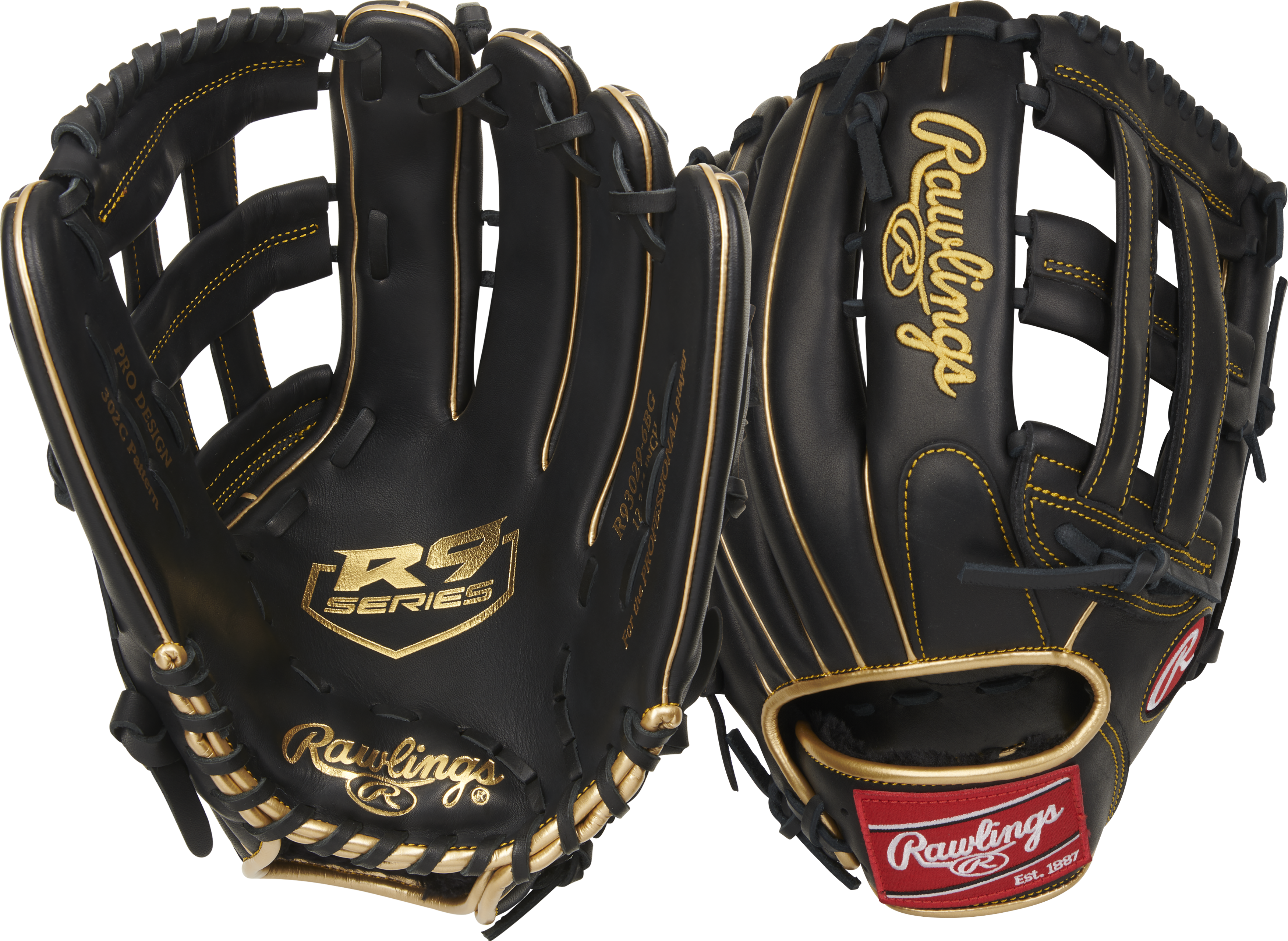Rawlings R9 Baseball Series 12.75-Inch Baseball Glove  - Left Hand Thrower - Black