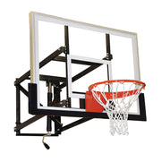 Basketball Backstop - Wall-Mounted - Shooting Station - Adjustable Height (Indoor/Outdoor) - (65 in.W x 36 in.H) - Glass Backboard, Flex Goal, Edge/Protector Padding
