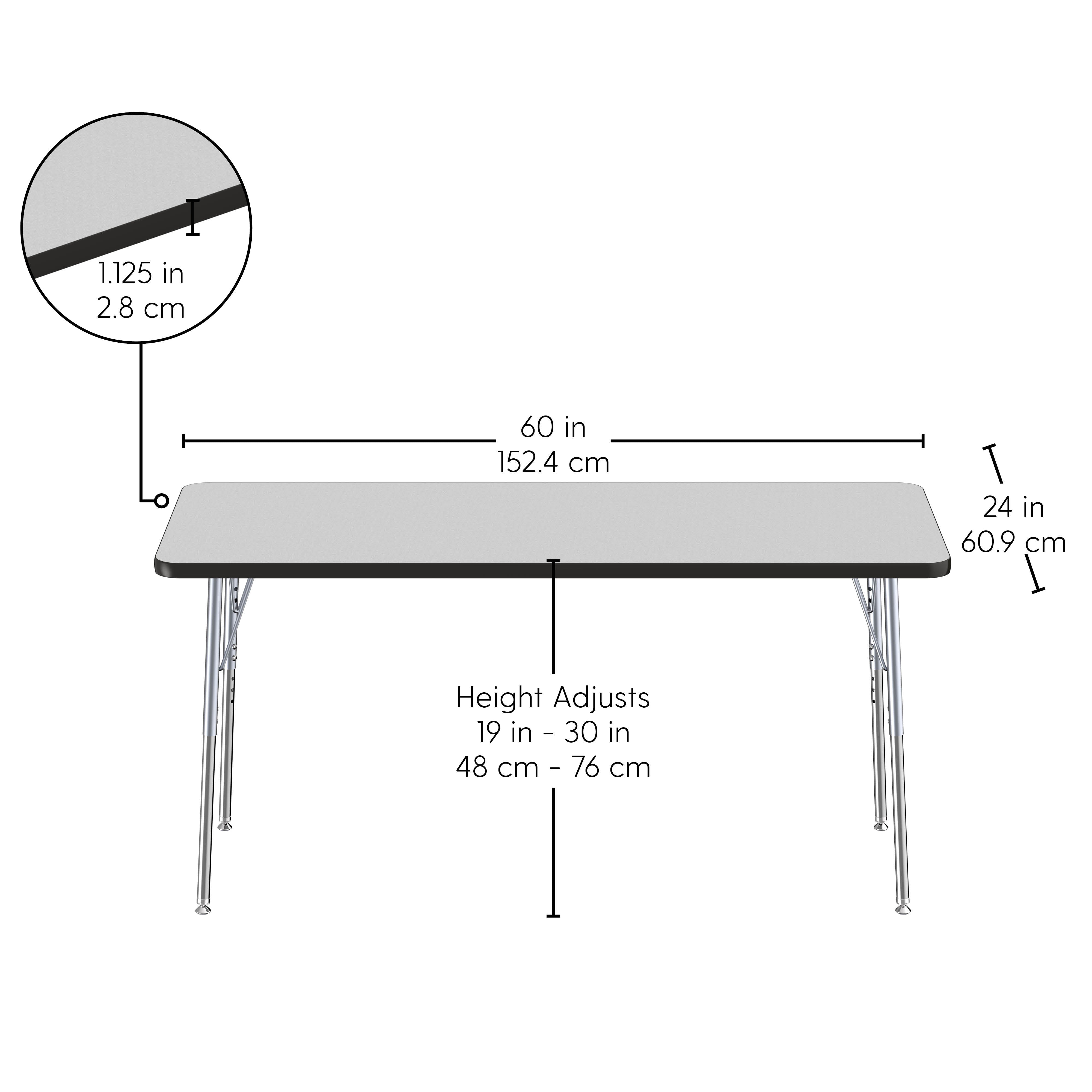 24" x 60" Rectangle T-Molding Activity Table with Adjustable Standard Swivel Glide Legs - Gray/Black/Silver