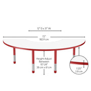 36" x 72" Half Moon Dry-Erase Activity Table with Adjustable Chunky Legs - Whiteboard/Red