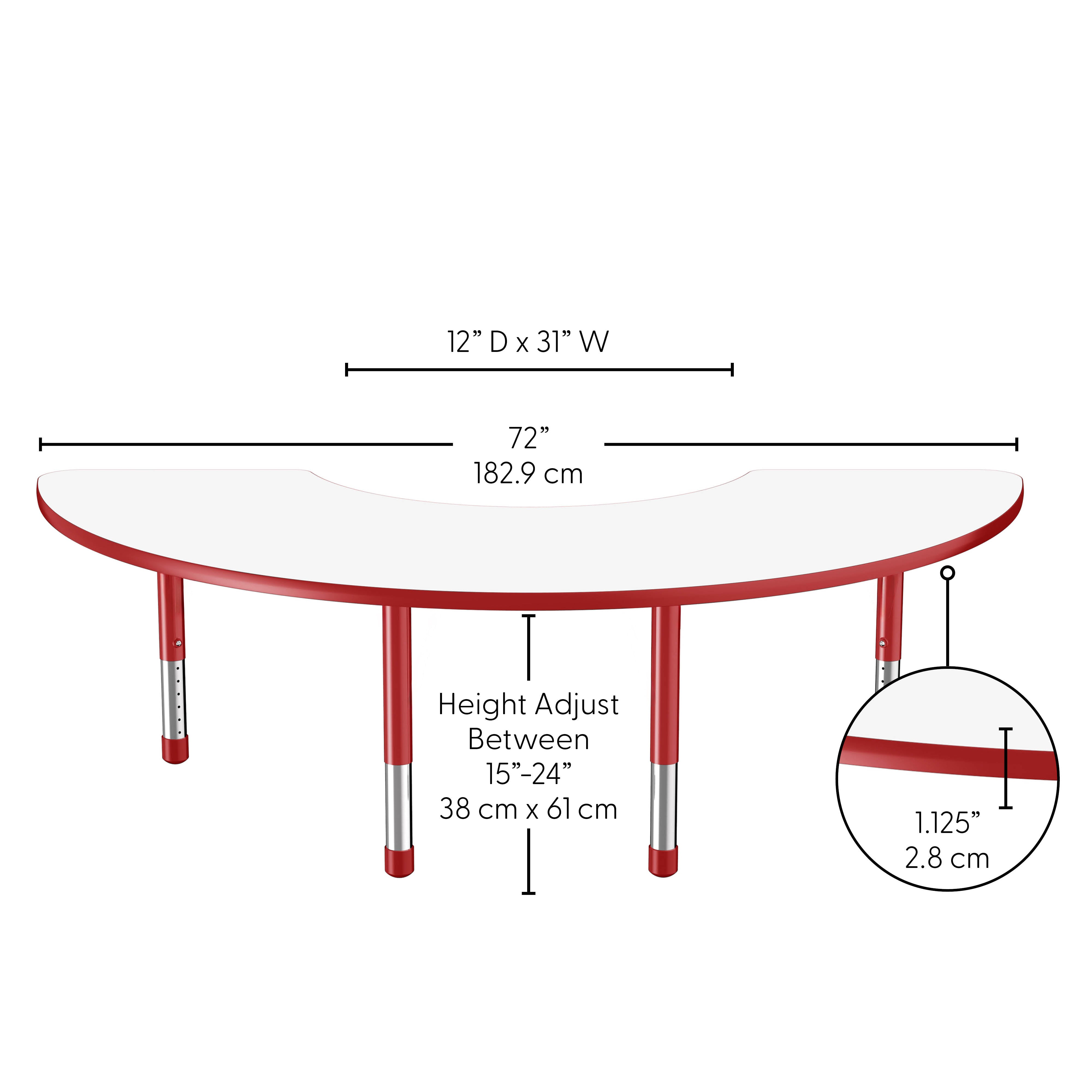 36" x 72" Half Moon Dry-Erase Activity Table with Adjustable Chunky Legs - Whiteboard/Red