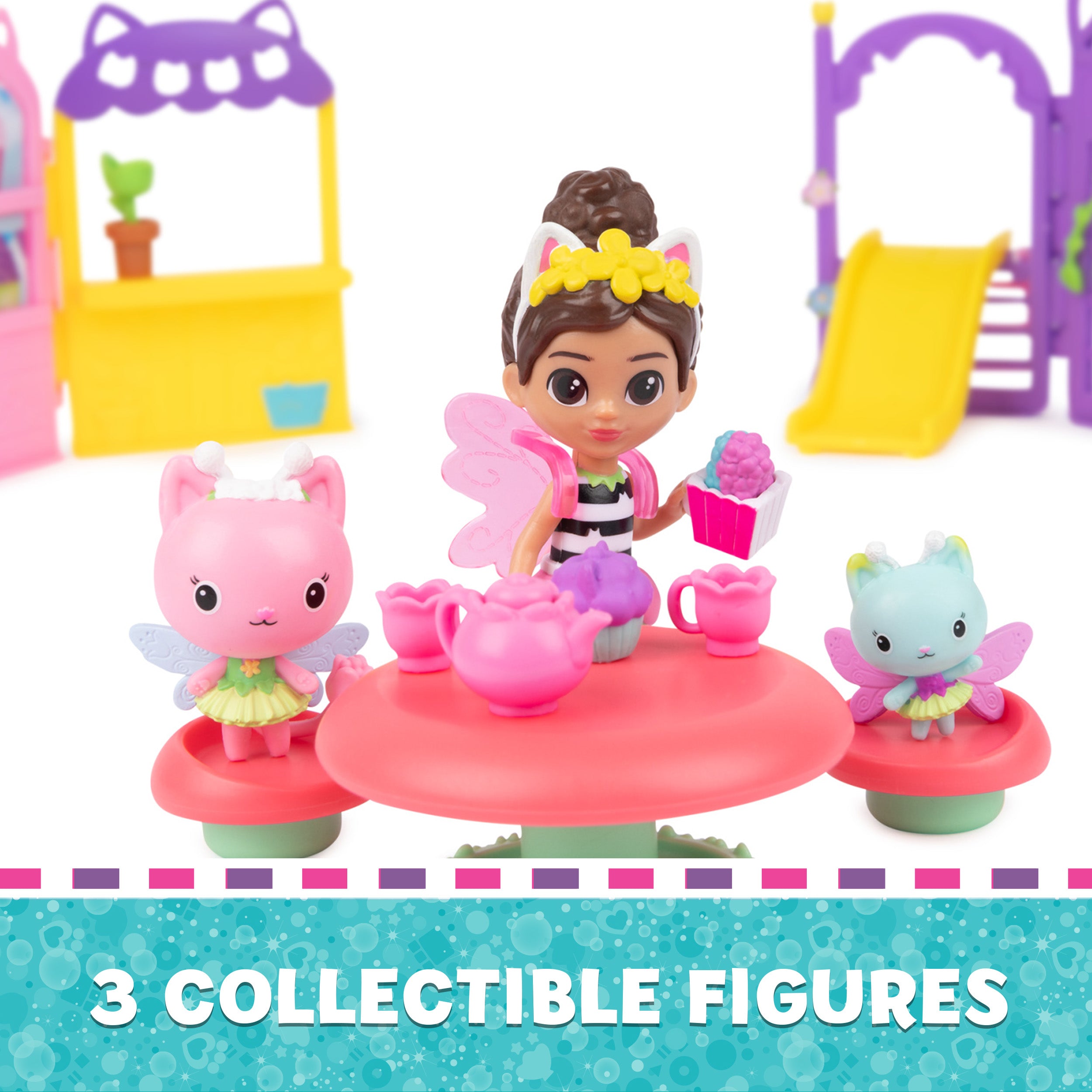 Gabby’s Dollhouse, Kitty Fairy Garden Party, 18-Piece Playset with 3 Toy Figures, Surprise Toys & Dollhouse Accessories, Kids Toys for Girls & Boys 3+