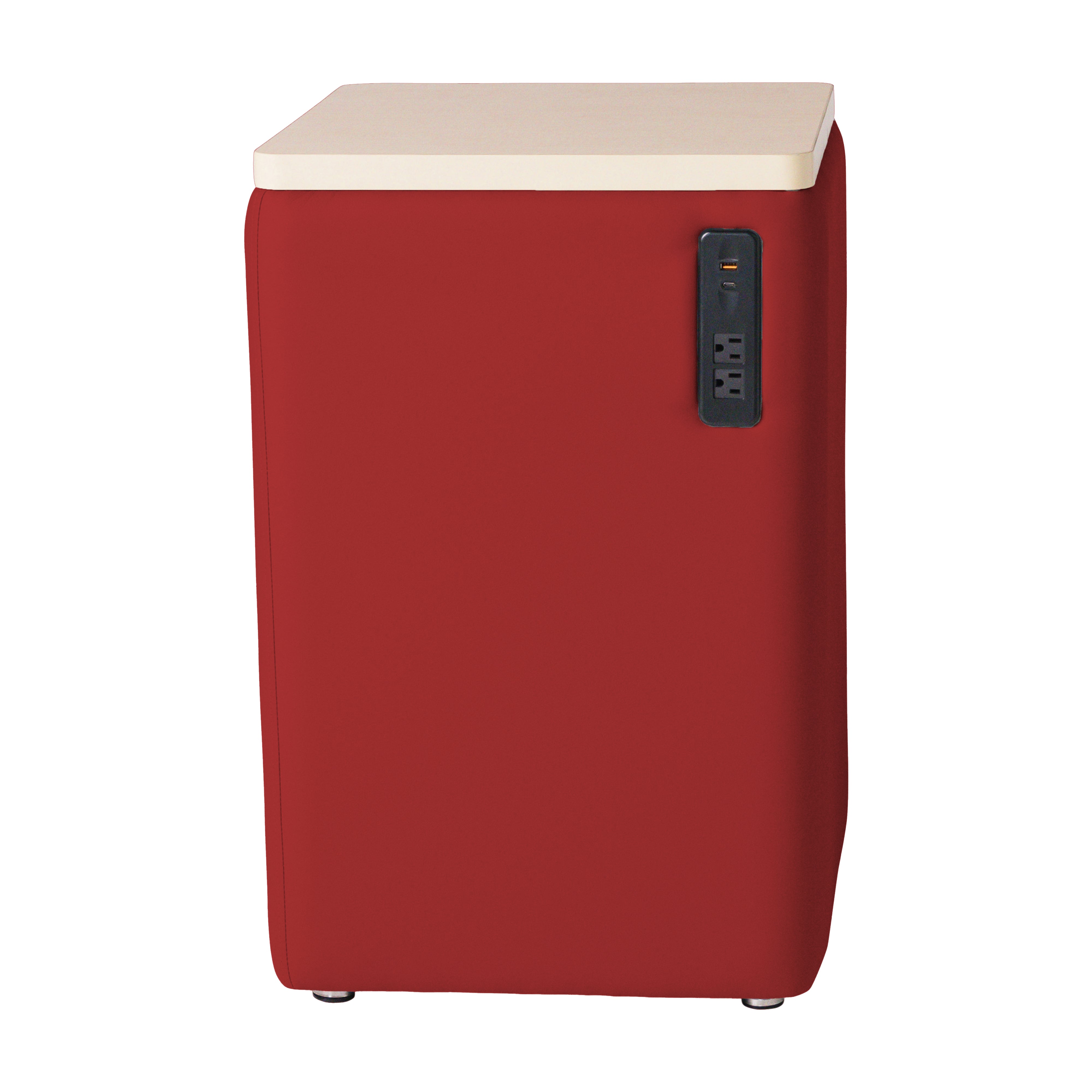 Pro Series Upholstered 18" x 18" Square Ottoman Table with Tech Panel 28" Height - Crimson/Maple
