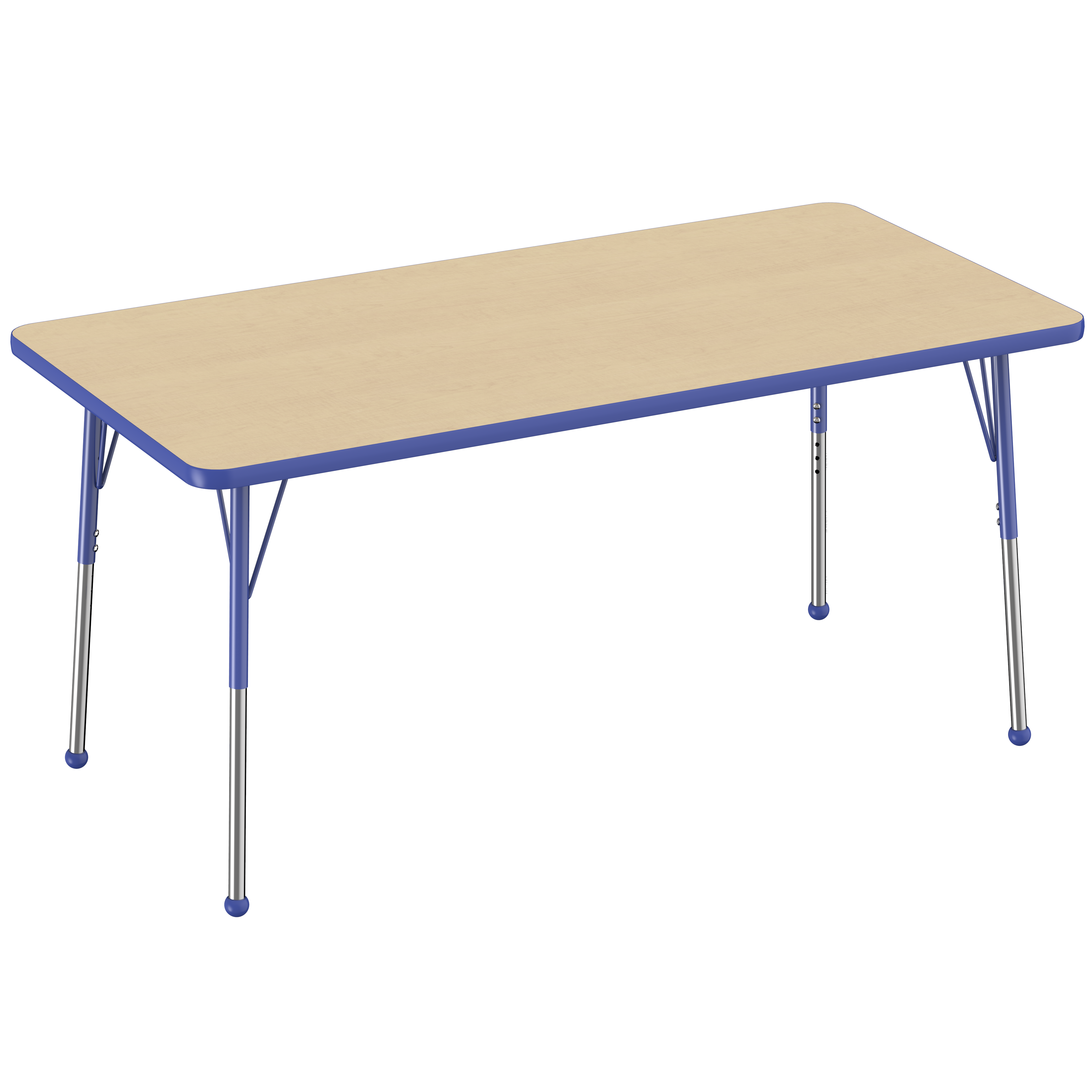 30" x 60" Rectangle T-Molding Activity Table with Adjustable Standard Ball Glide Legs - Maple/Blue