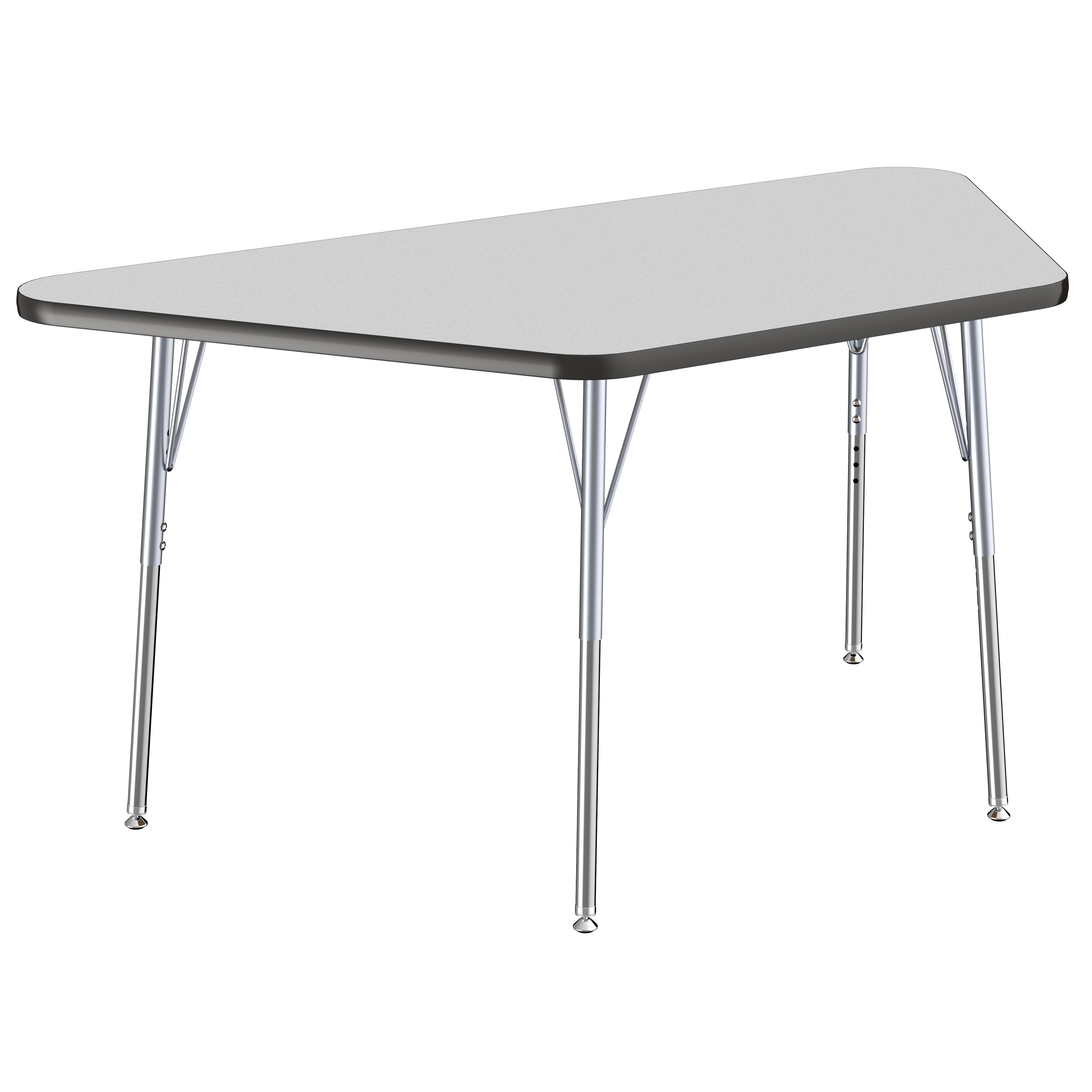 30" x 60" Trapezoid T-Molding Activity Table with Adjustable Standard Swivel Glide Legs - Gray/Black/Silver