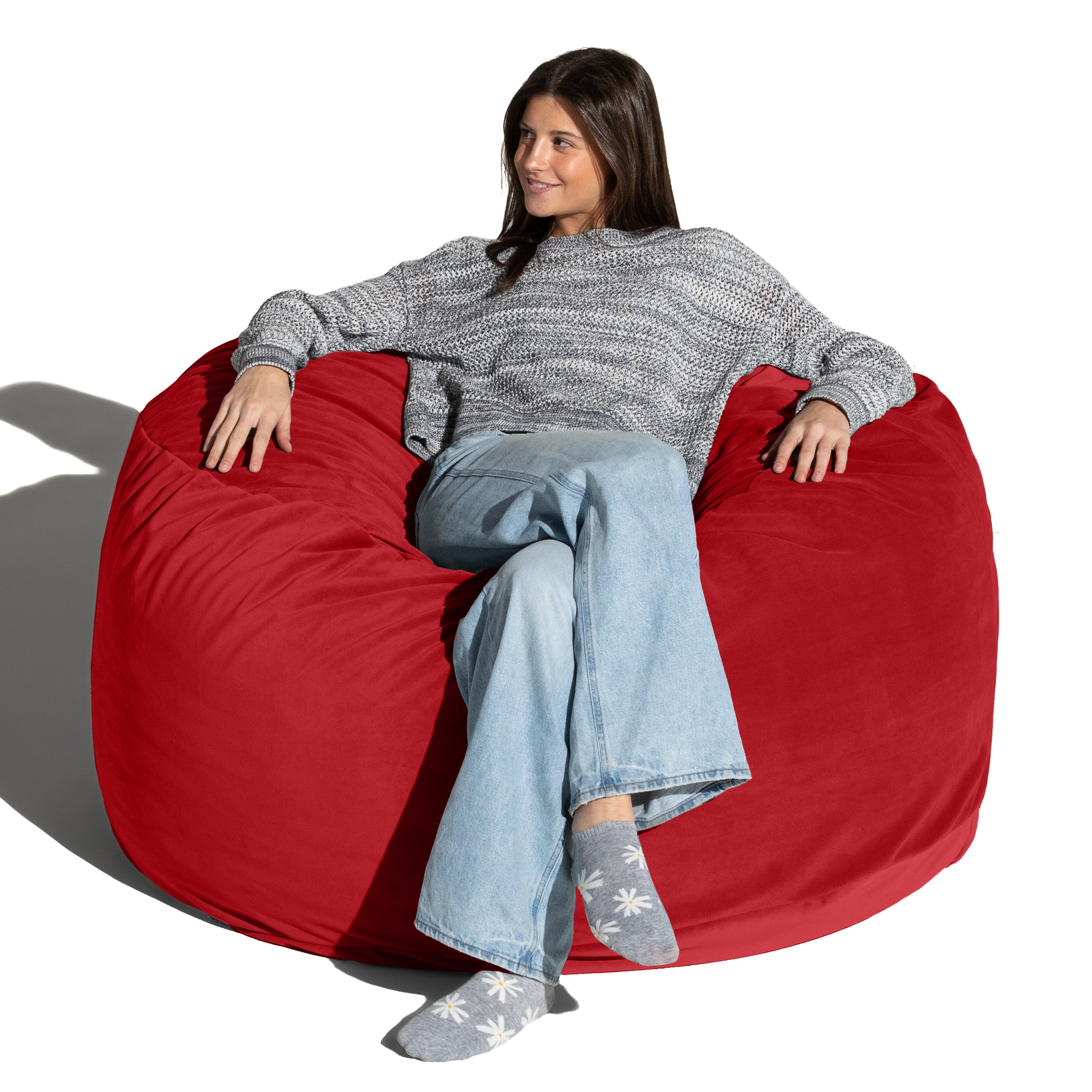 Jaxx 4 Foot Saxx - Large Round Bean Bag Chair for Adults - Lush Velvet Merlot