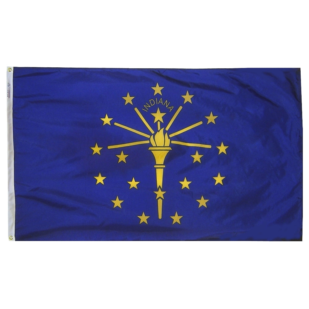 Indiana State Flag 2x3 ft. Nylon SolarGuard Nyl-Glo 100% Made in USA to Official State Design Specifications.