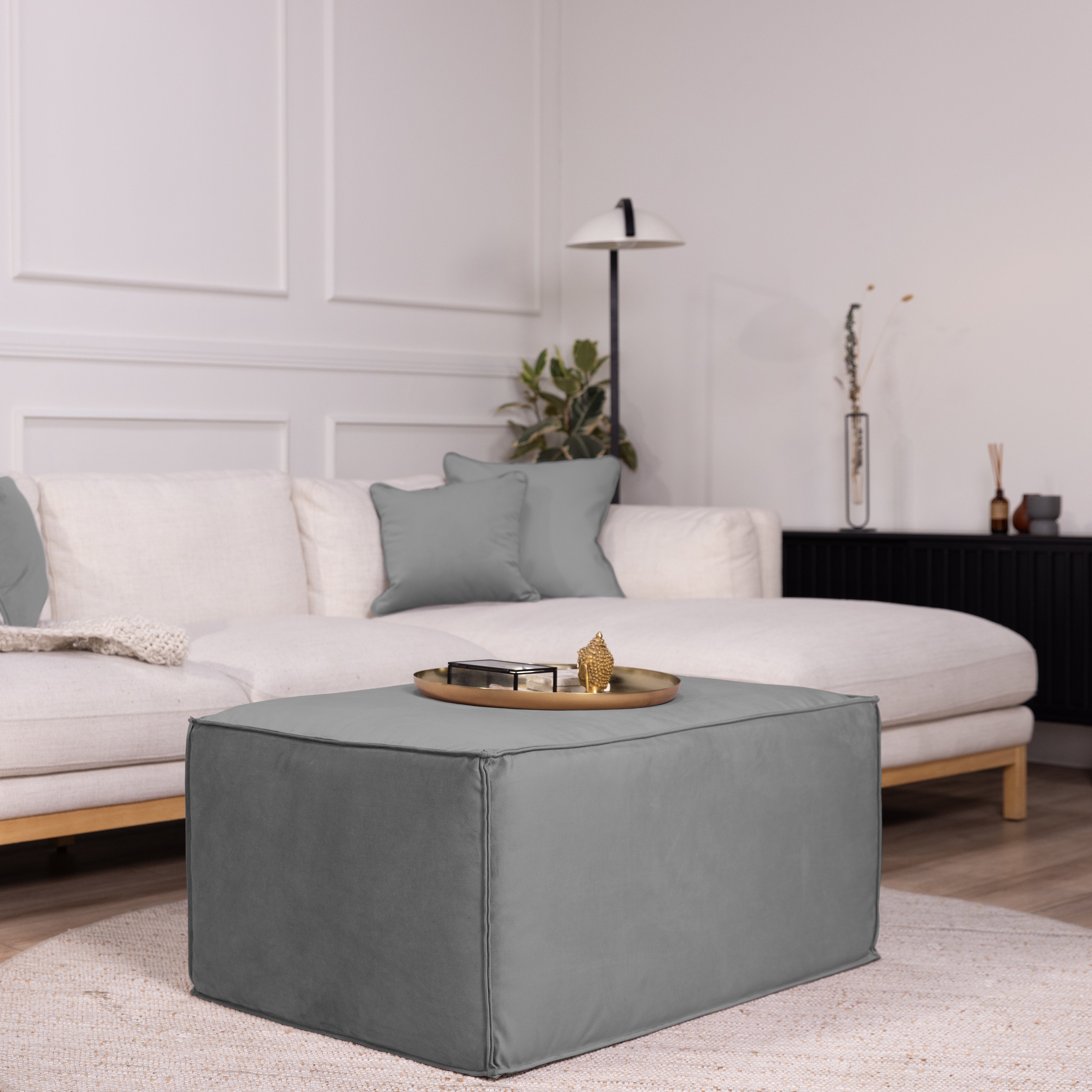Overstuffed 36" x 24" Rectangle Microfiber Ottoman, 16" Height - Smoke