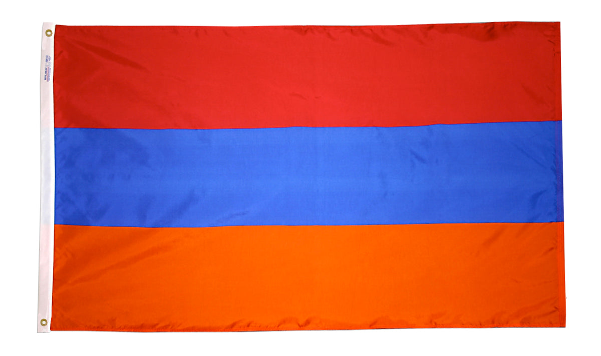 Armenia Flag 3x5 ft. Nylon SolarGuard Nyl-Glo 100% Made in USA to Official United Nations Design Specifications.