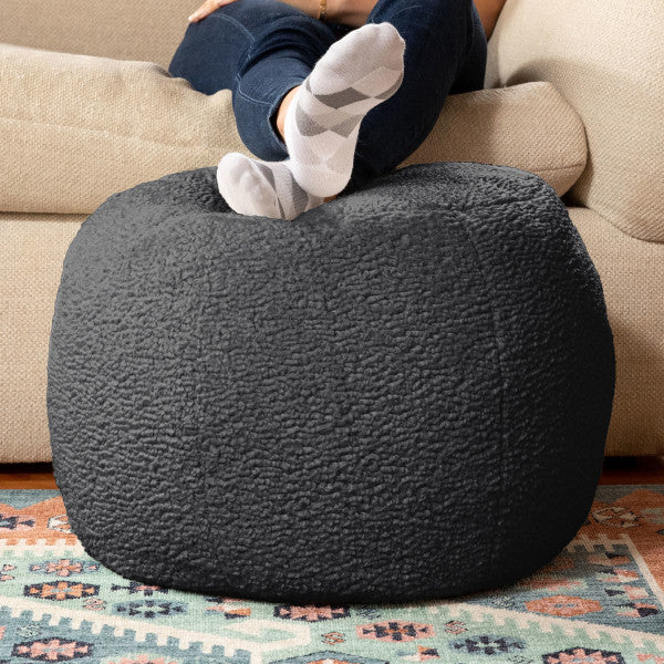 Jaxx Ellis Ottoman Shearling Faux-Lamb Plush Pouf for Modern Interior Design, Small, Black