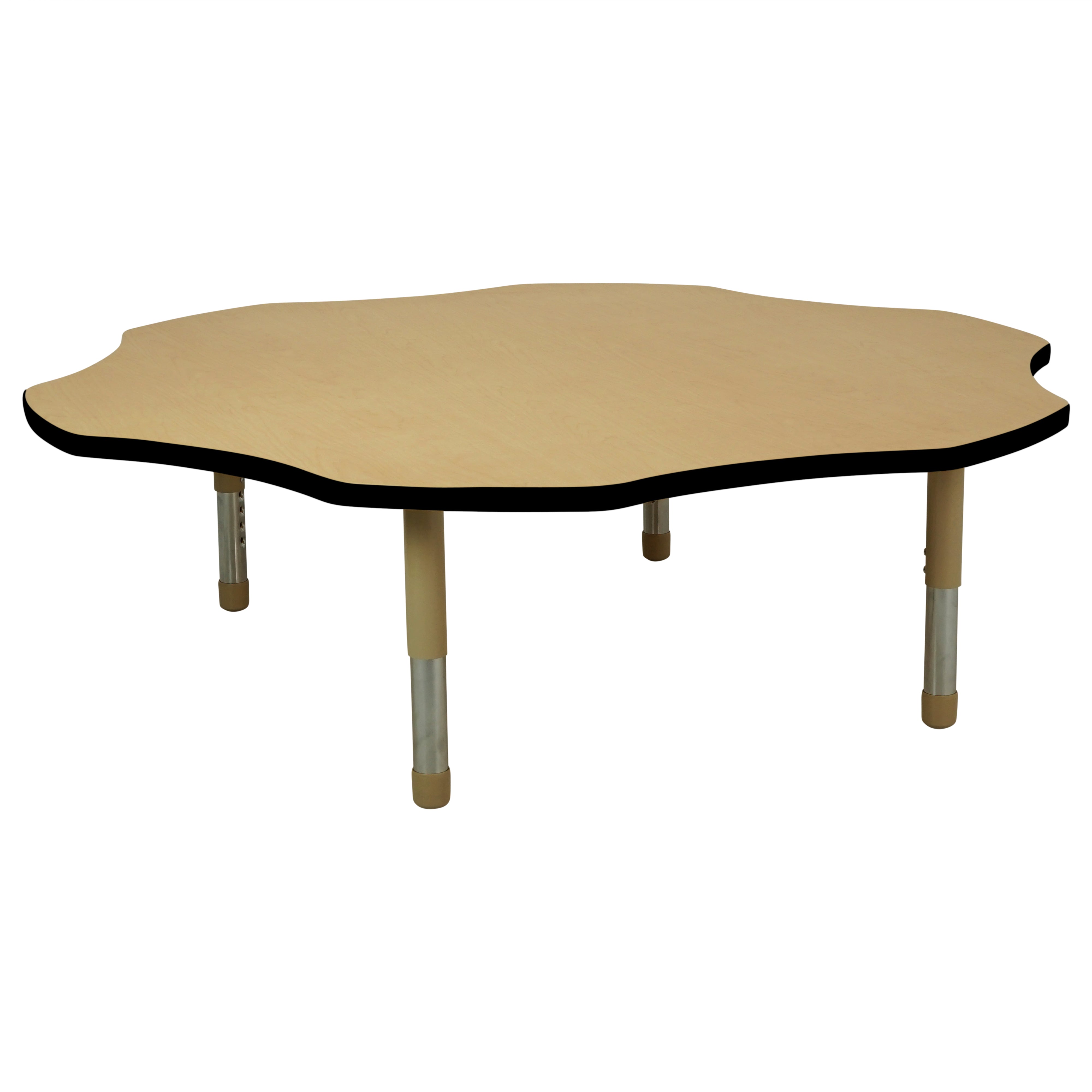 60" x 60" Flower T-Molding Activity Table with Adjustable Tiny Tot Legs - Maple/Black/Sand