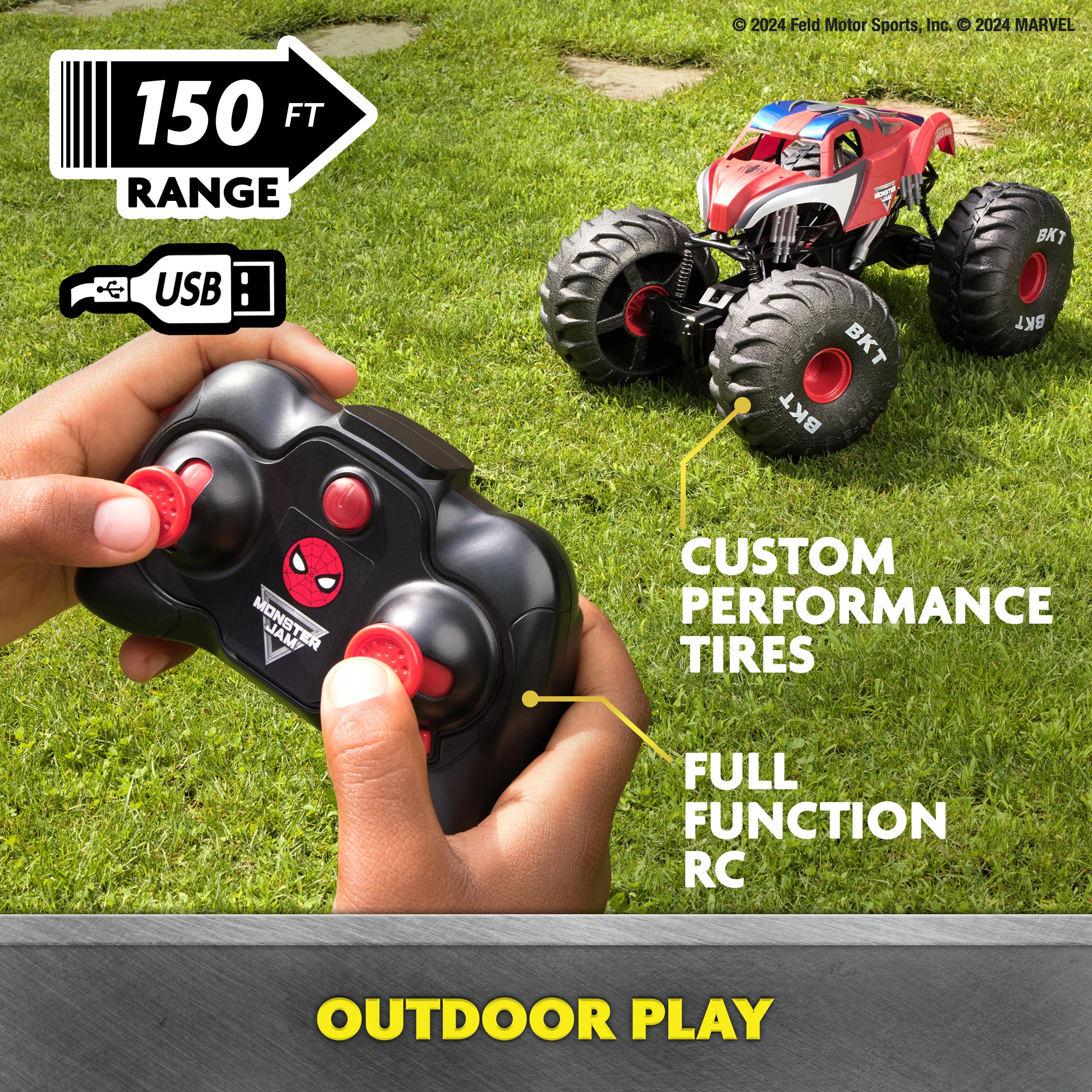 Monster Jam Marvel Mega Spider-Man RC Monster Truck, All-Terrain, Over 2 Feet Long, 1:6 Scale, Super Hero Kids Toys for Boys and Girls Ages 4 and Up