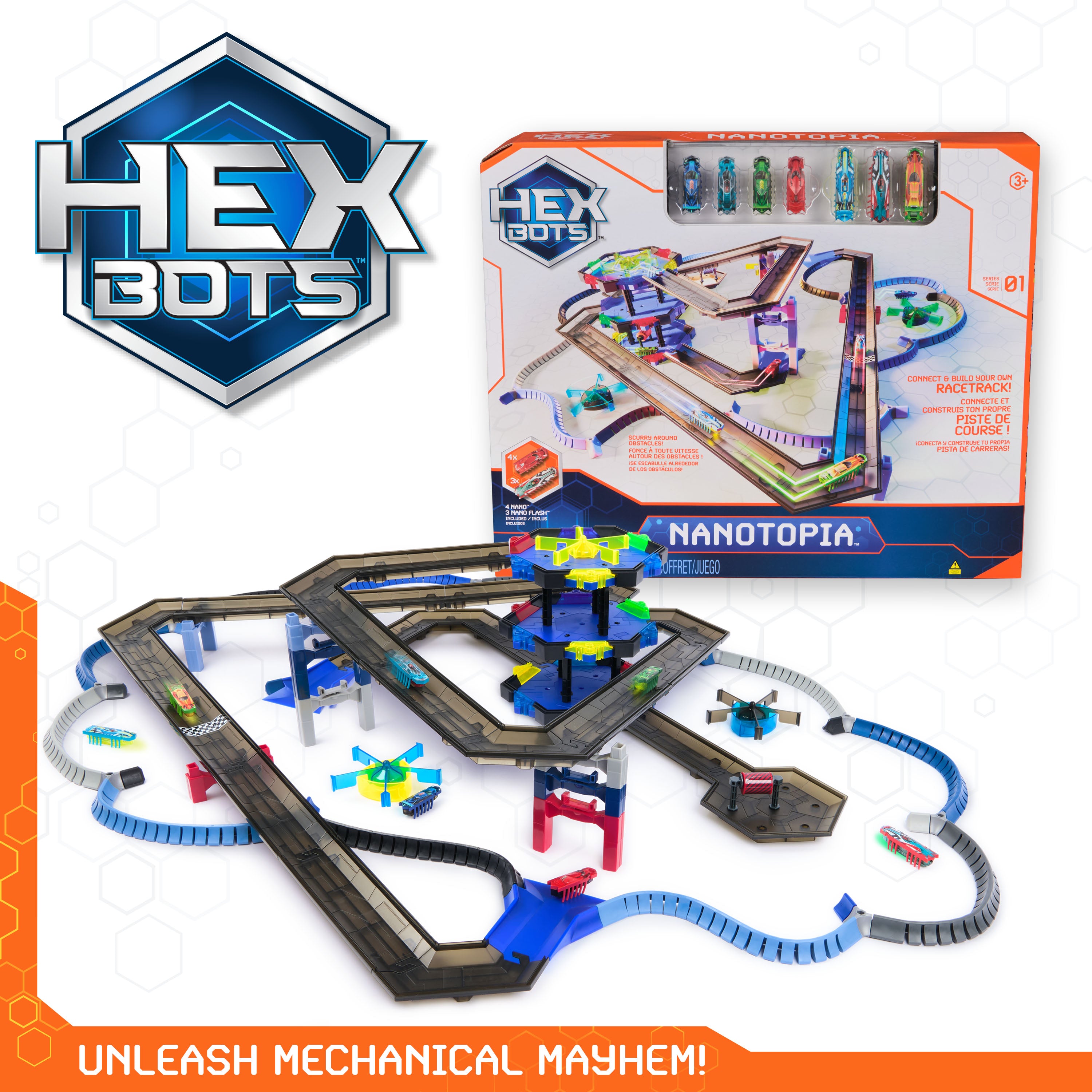 HEX BOTS Nanotopia, Sensory Toys for Kids & Cats with Over 130 Pieces & 7 Nano Bots, Toy Playsets & Mini Robot Toy for Kids Ages 3 & Up, Batteries Included