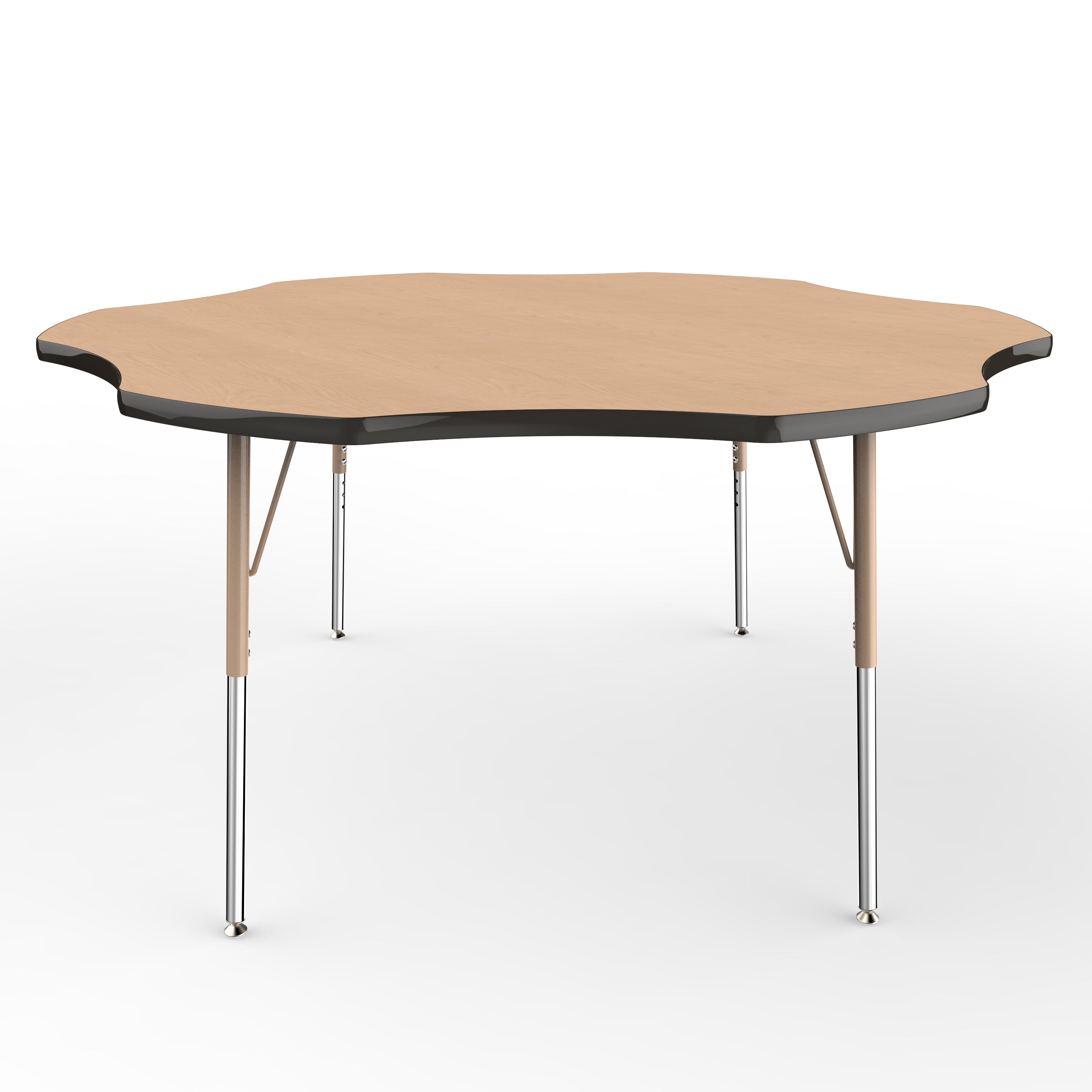 60" x 60" Flower T-Molding Activity Table with Adjustable Standard Swivel Glide Legs - Maple/Black/Sand