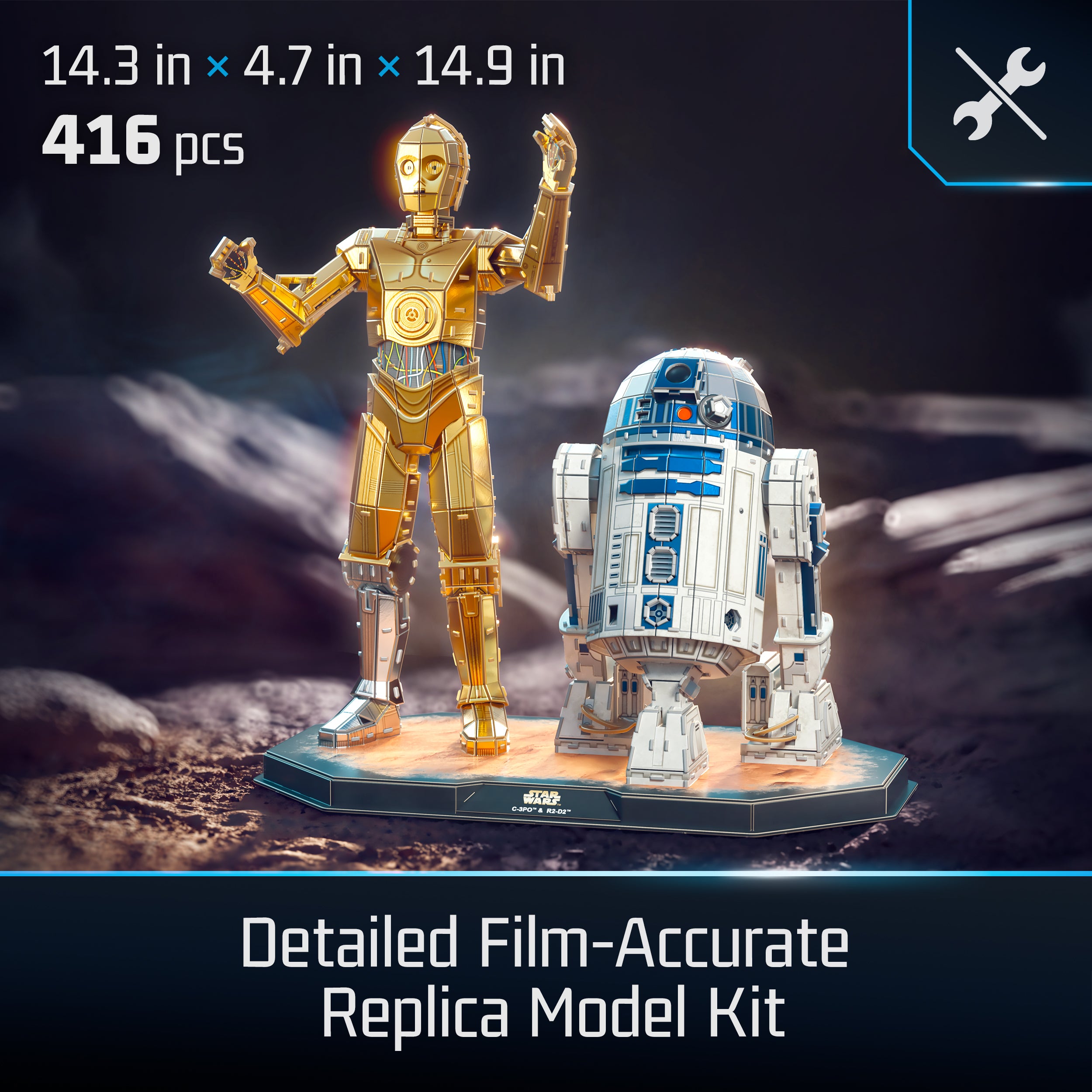 4D Build, Star Wars C-3PO & R2-D2 3D Model Kit with Stand, Star Wars Collectibles & Desk Décor, Adult Puzzles, Building Toys, 3D Puzzles for Adults & Teens, 416 Pieces, for Ages 12 & Up