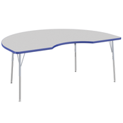 48" x 72" Kidney T-Molding Activity Table with Adjustable Standard Swivel Glide Legs - Gray/Blue/Silver