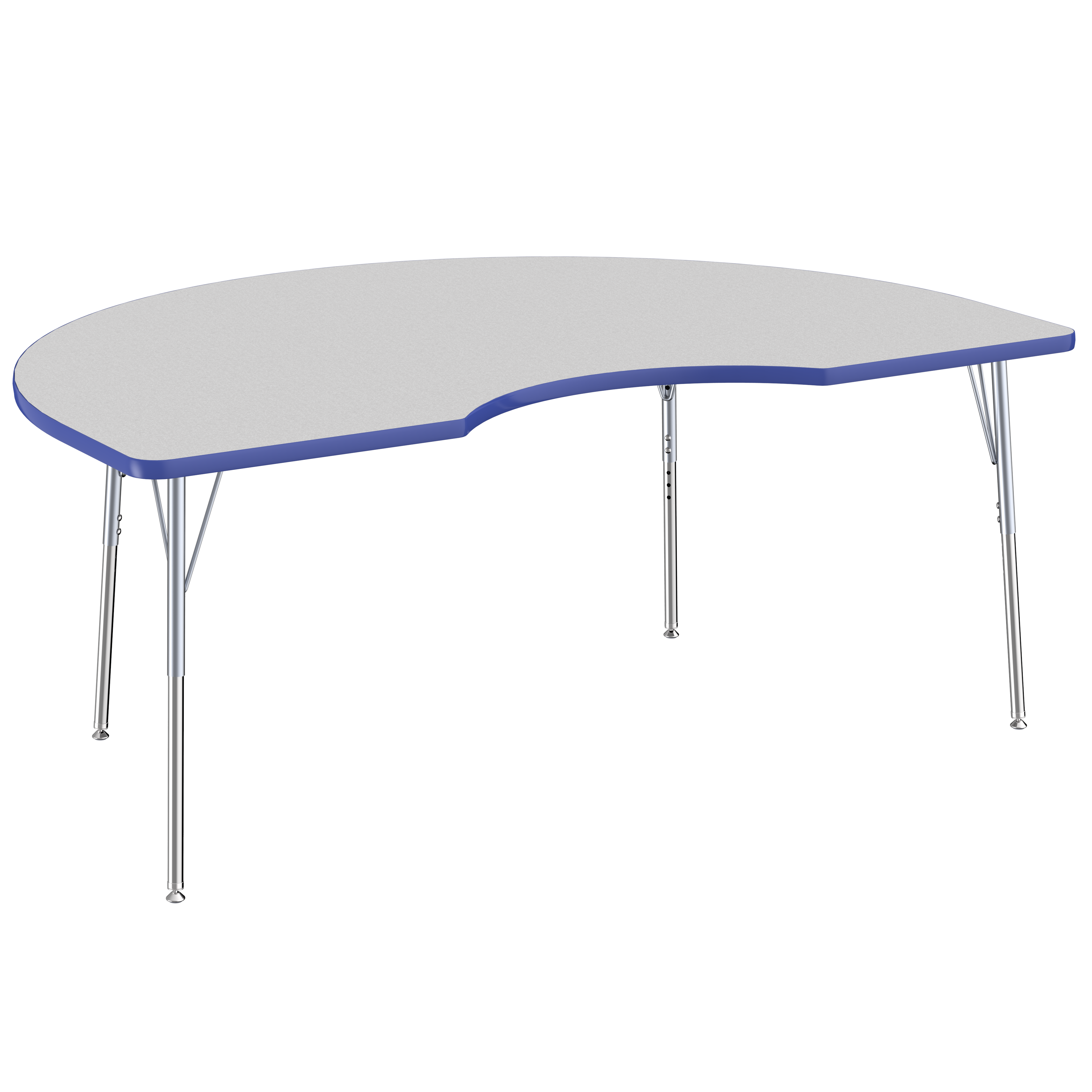48" x 72" Kidney T-Molding Activity Table with Adjustable Standard Swivel Glide Legs - Gray/Blue/Silver