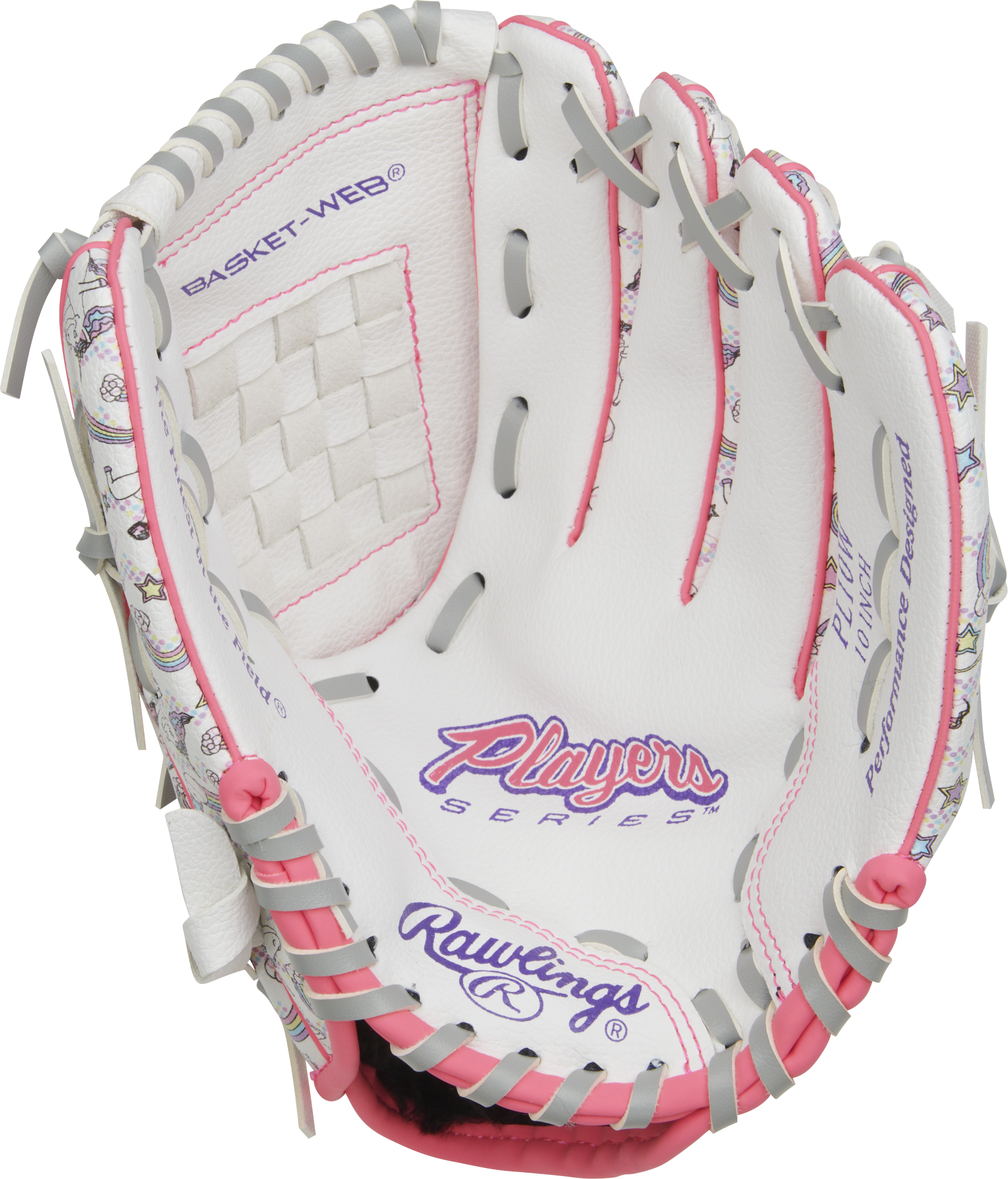 Rawlings Players Series Youth 10-Inch Baseball Glove - Right Hand Thrower - White/Unicorn Print