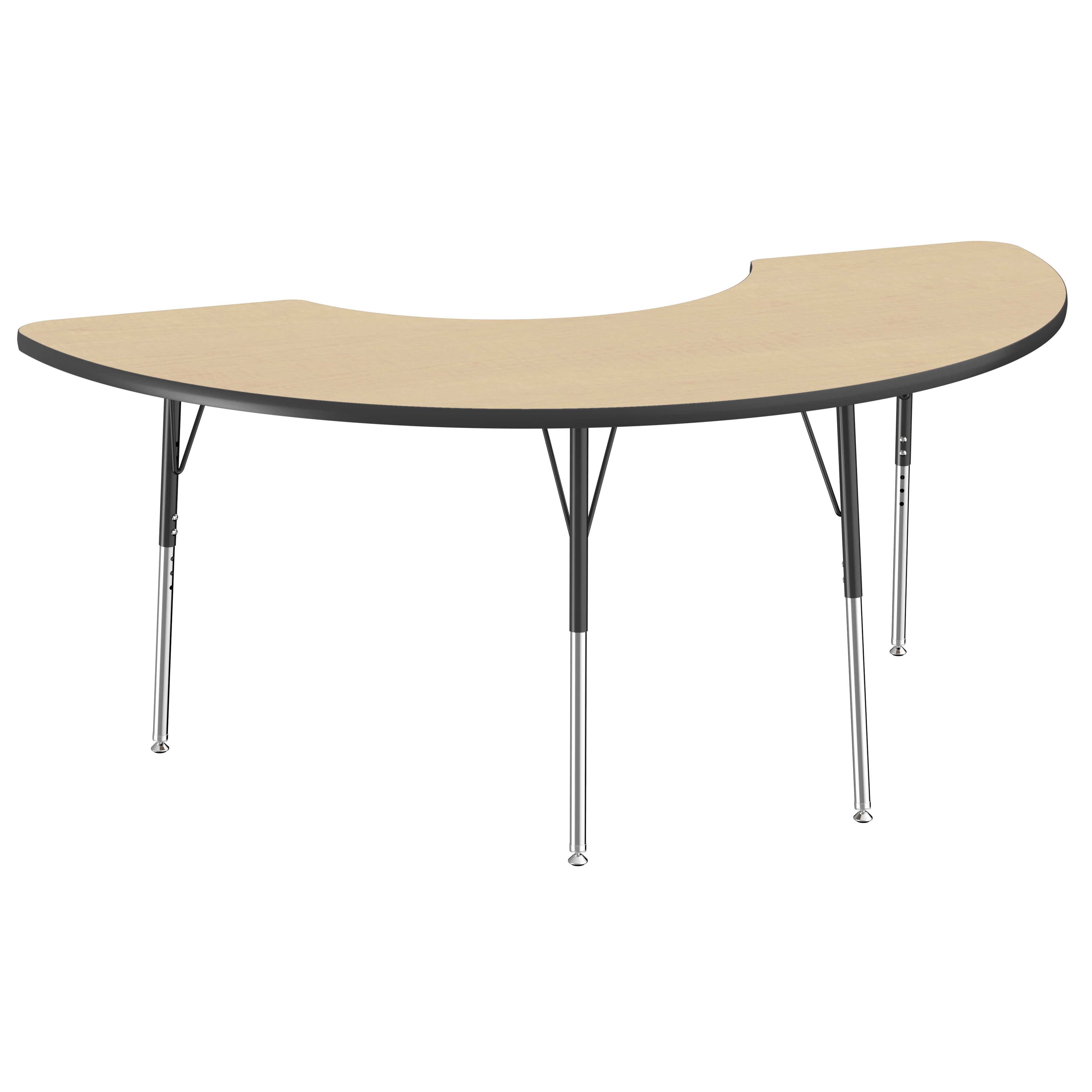 36" x 72" Half Moon Thermofused Activity Table with Adjustable Standard Swivel Glide Legs - Maple/Black