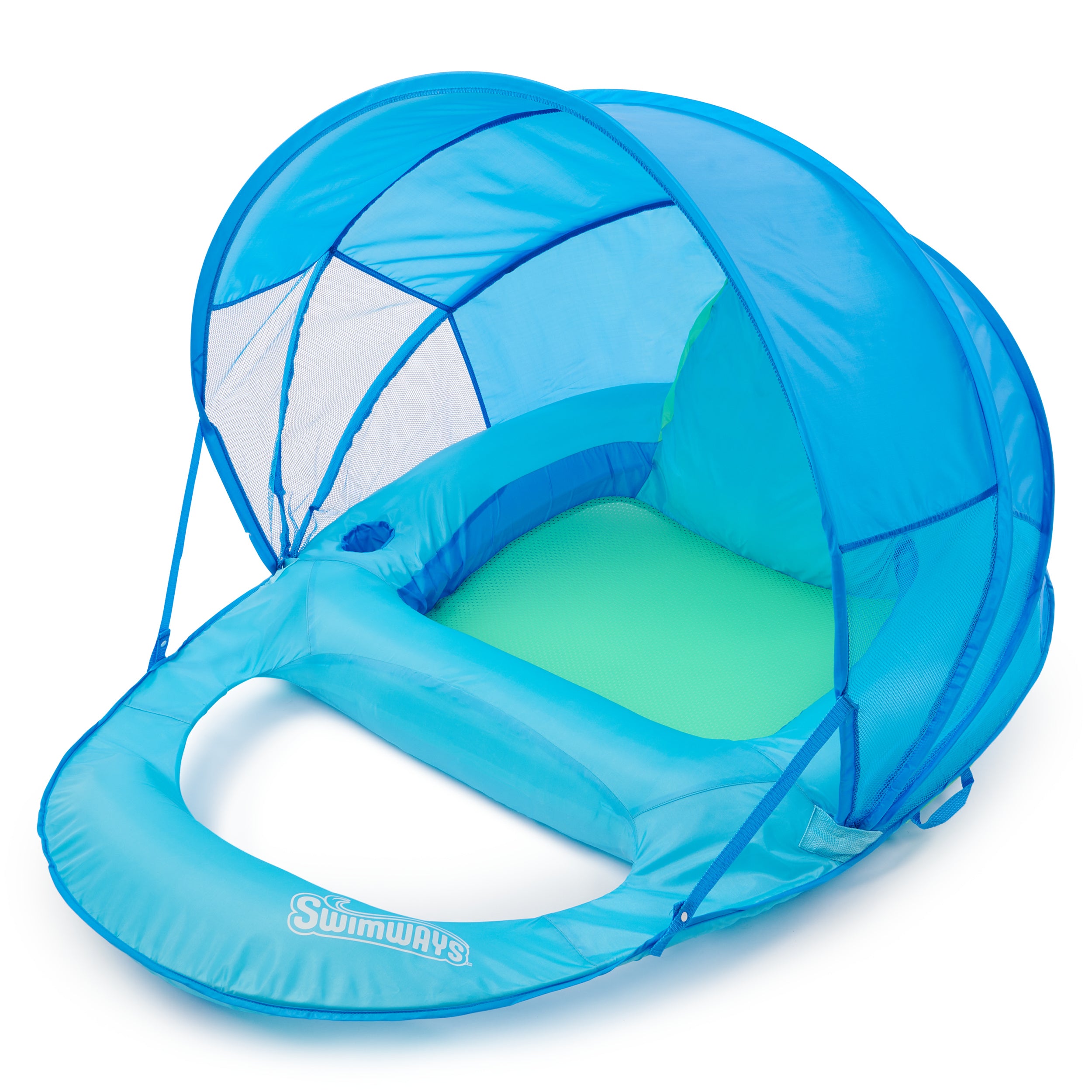 SwimWays Spring Float Premium Recliner Pool Lounge Chair with Adjustable Canopy and Hyper-Flate Valve, Blue