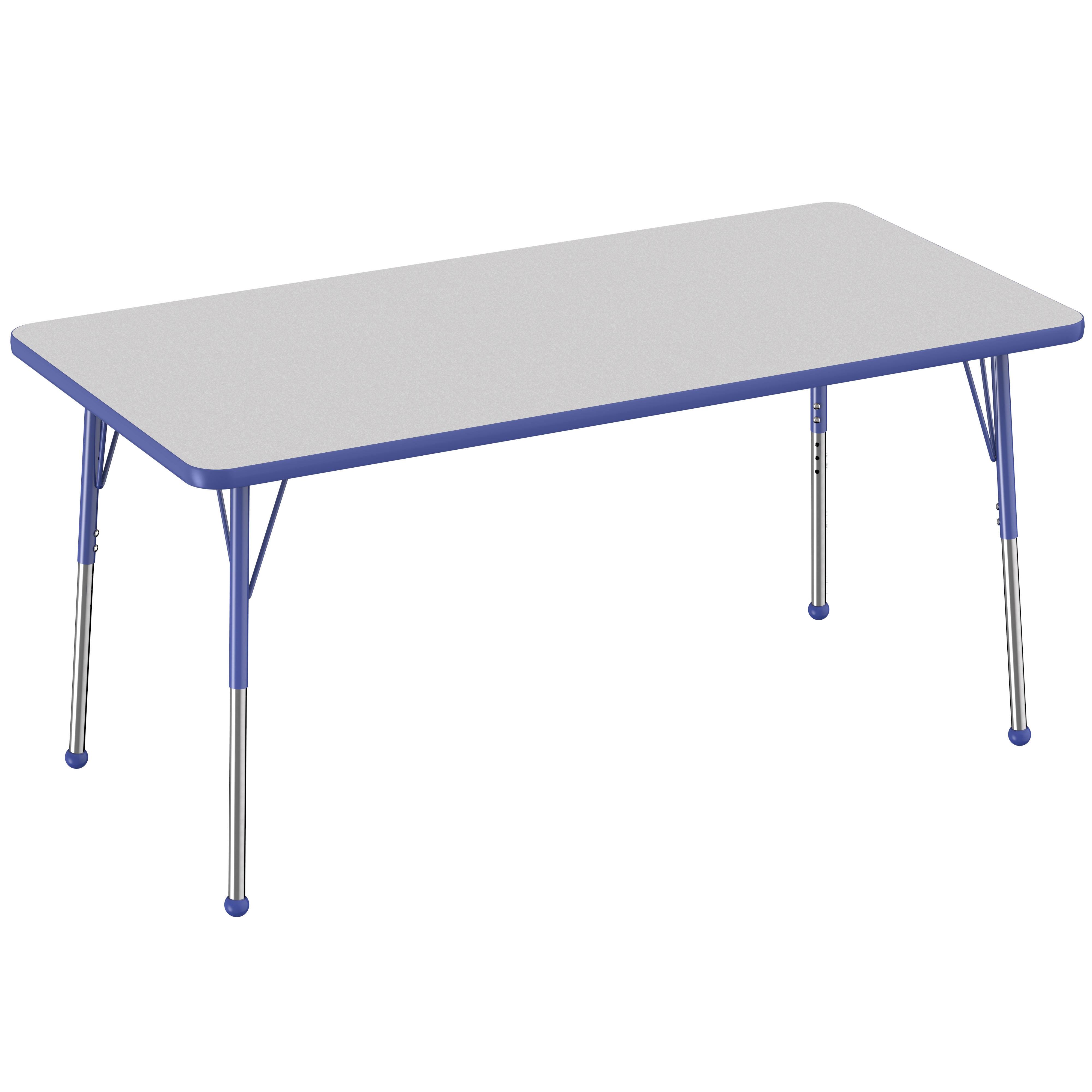 30" x 60" Rectangle Thermofused Activity Table with Adjustable Standard Ball Glide Legs - Gray/Blue