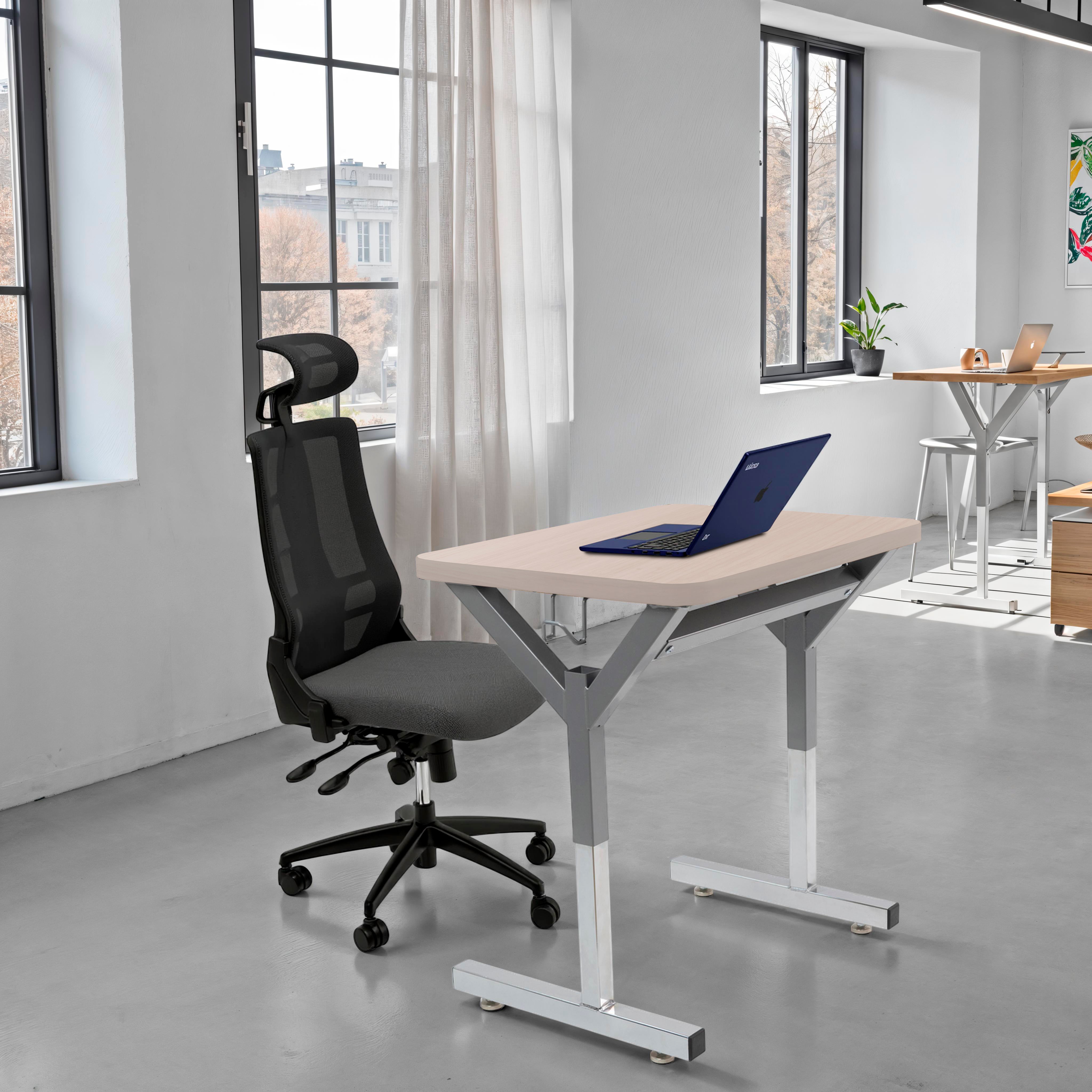 20" x 26" Rectangle Thermofused Table Desk with Adjustable Y-Frame - Asian Sand/Silver