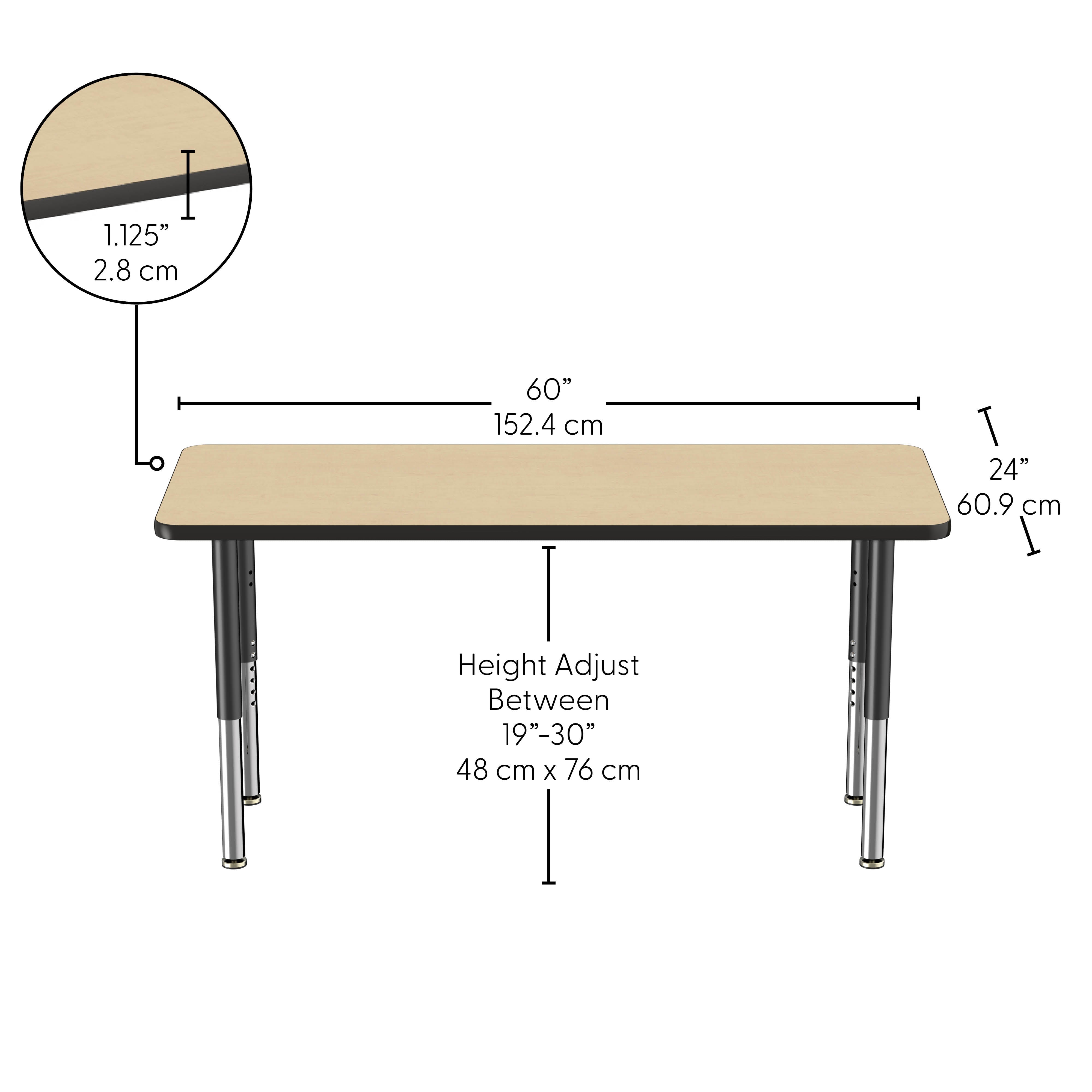 24" x 60" Rectangle Thermofused Activity Table with Adjustable Super Legs - Maple/Black