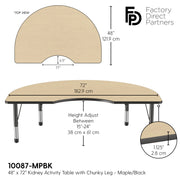 48" x 72" Kidney T-Molding Activity Table with Adjustable Chunky Legs - Maple/Black