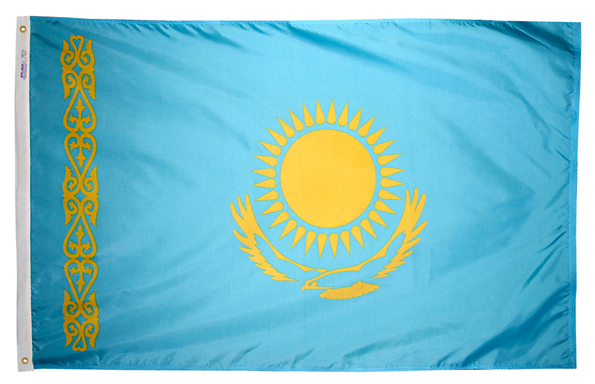 Kazakhstan Flag 4x6 ft. Nylon SolarGuard Nyl-Glo 100% Made in USA to Official United Nations Design Specifications.