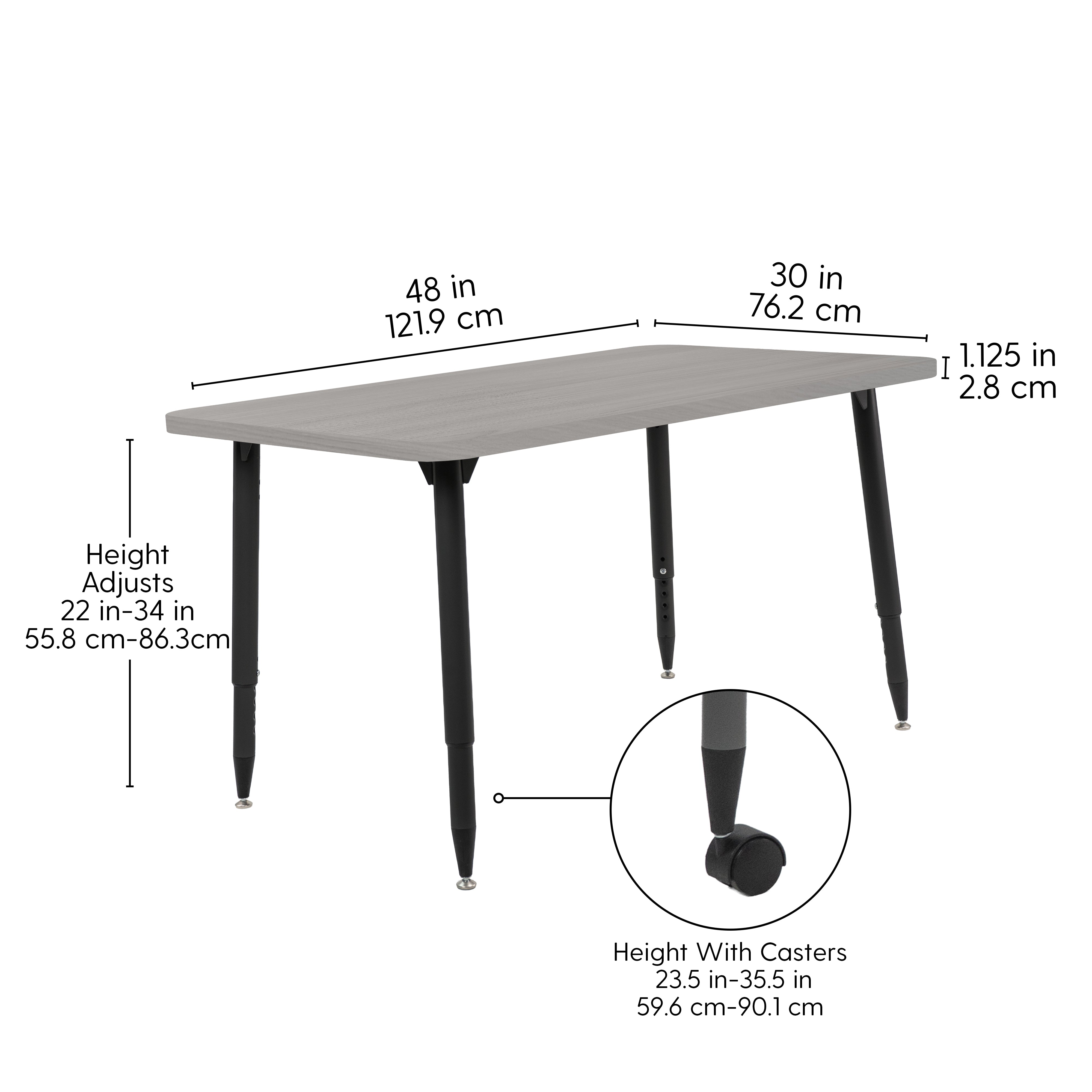 Adapte 30" x 48" Rectangle Woodgrain Activity Table with Adjustable Tapered Legs - Light Gray Wood/Black