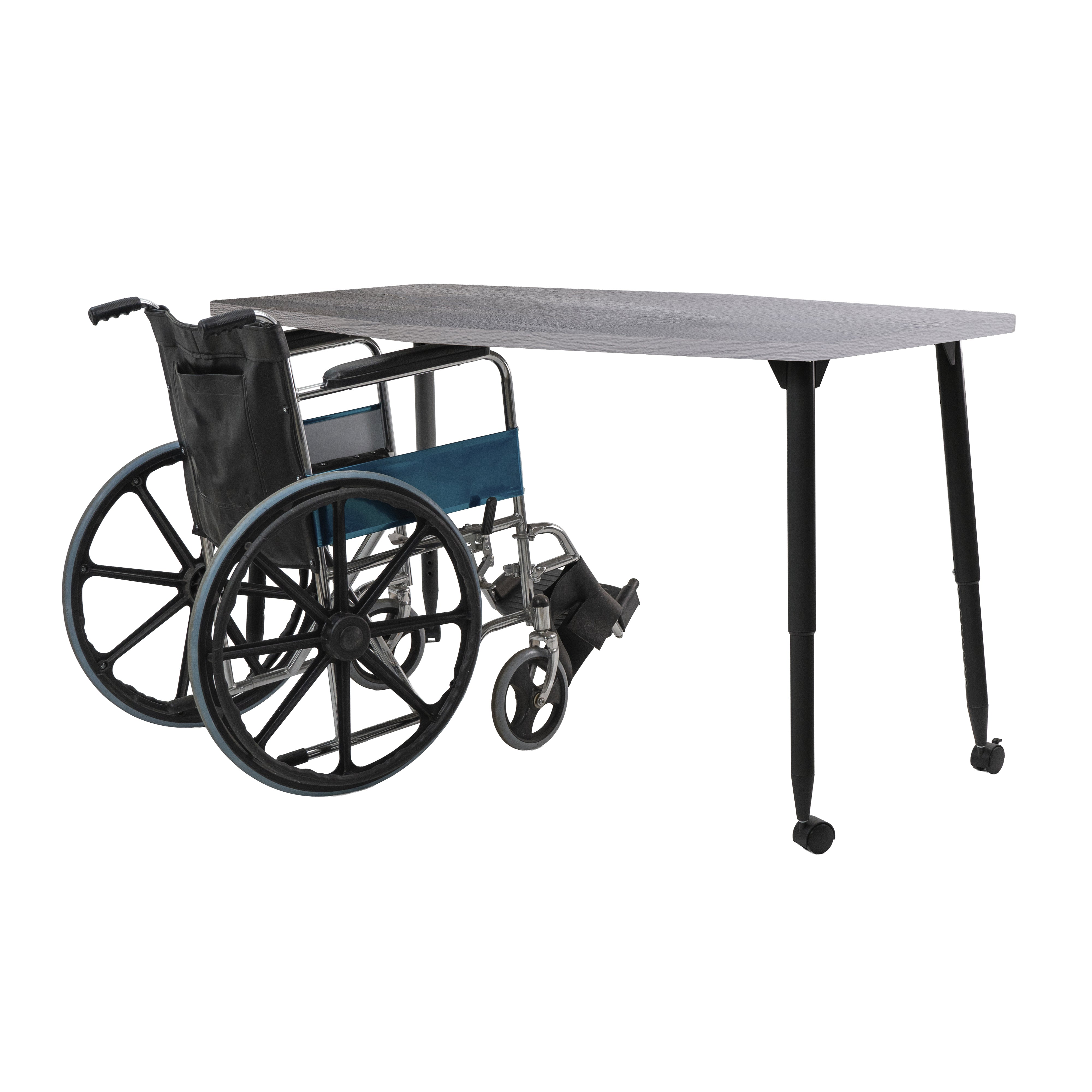 Adapte 34" x 60" Long Hexagon Woodgrain Activity Table with Adjustable Tapered Legs - Gray Wood/Black