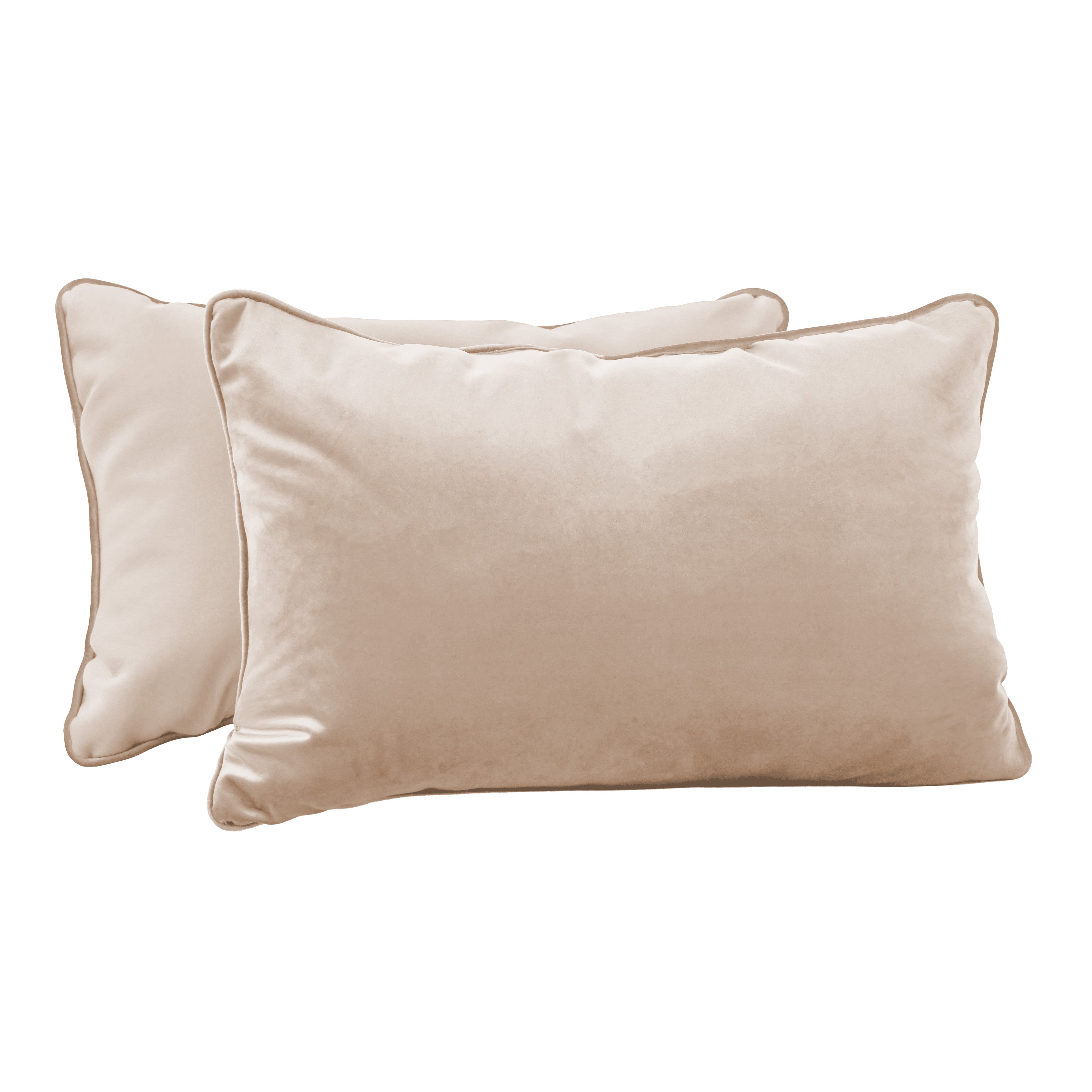 16" x 24" Rectangle Lumbar Microfiber and Faux Leather Pillow with Piping, 2-Piece - Beige