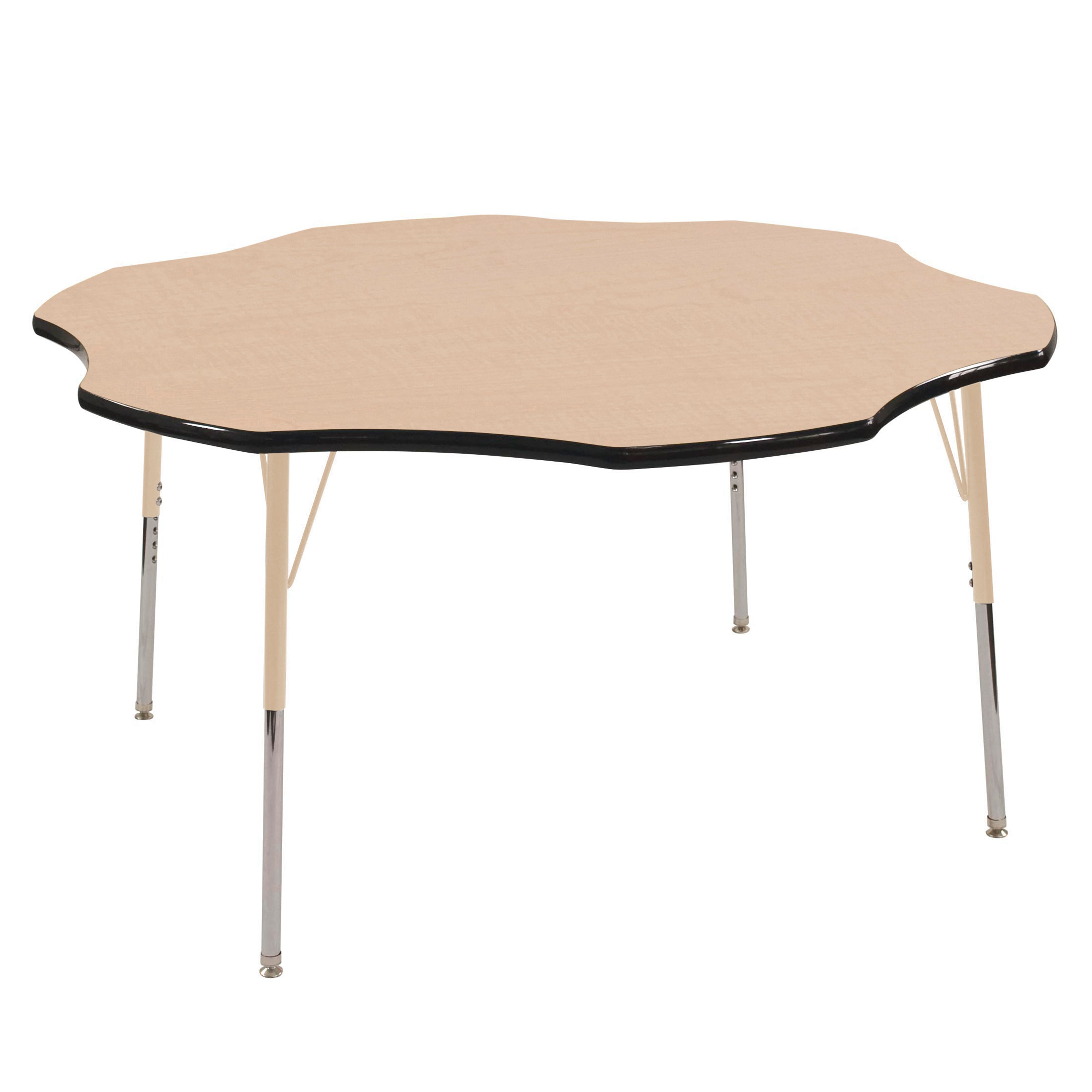 60" x 60" Flower T-Molding Activity Table with Adjustable Standard Swivel Glide Legs - Maple/Black/Sand