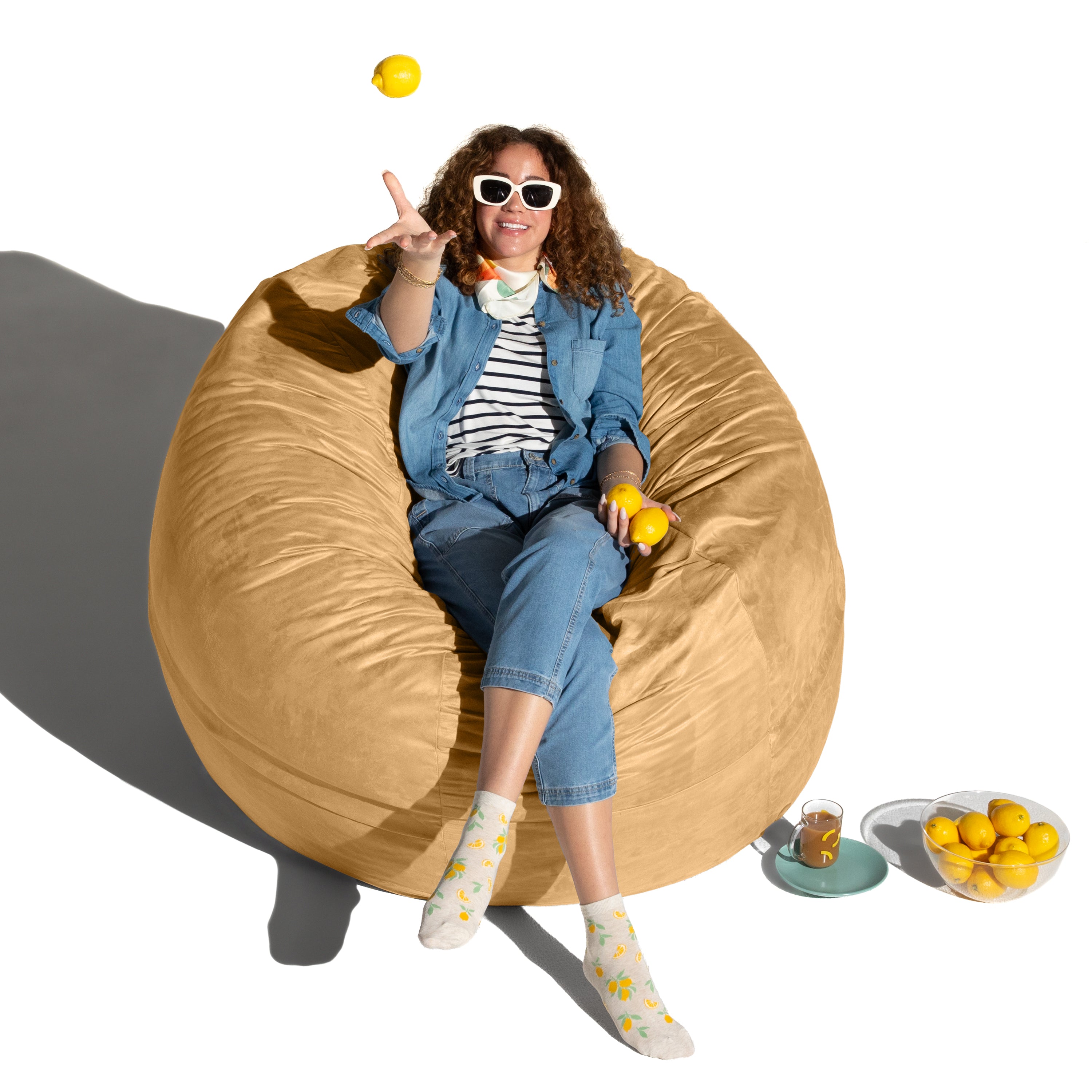 Jaxx Basics 5 Foot Large Adult Bean Bag Chair, Oversized with Filler, Beige