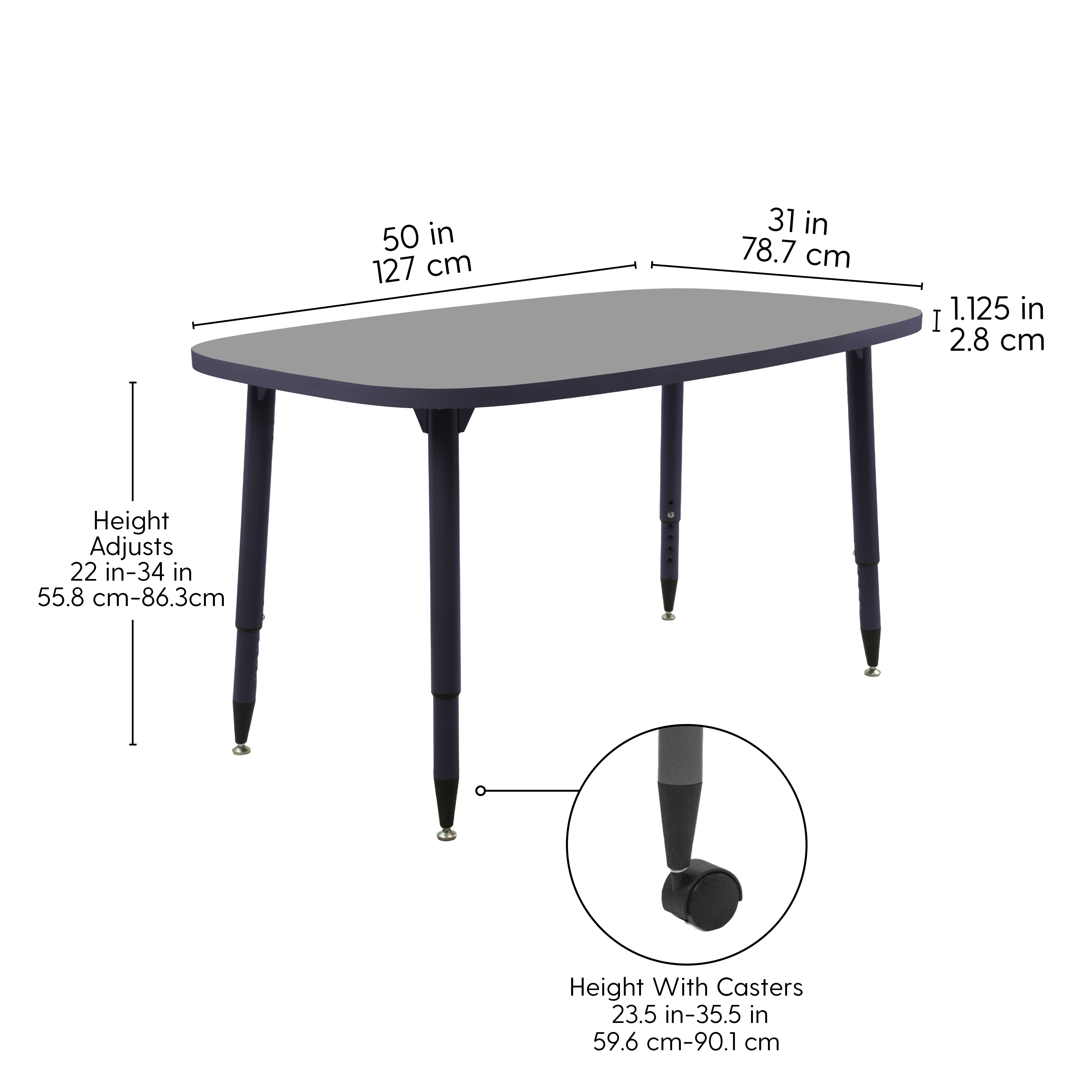 Adapte 31" x 50" Rounded Rectangle Thermofused Activity Table with Adjustable Tapered Legs - North Sea/Navy