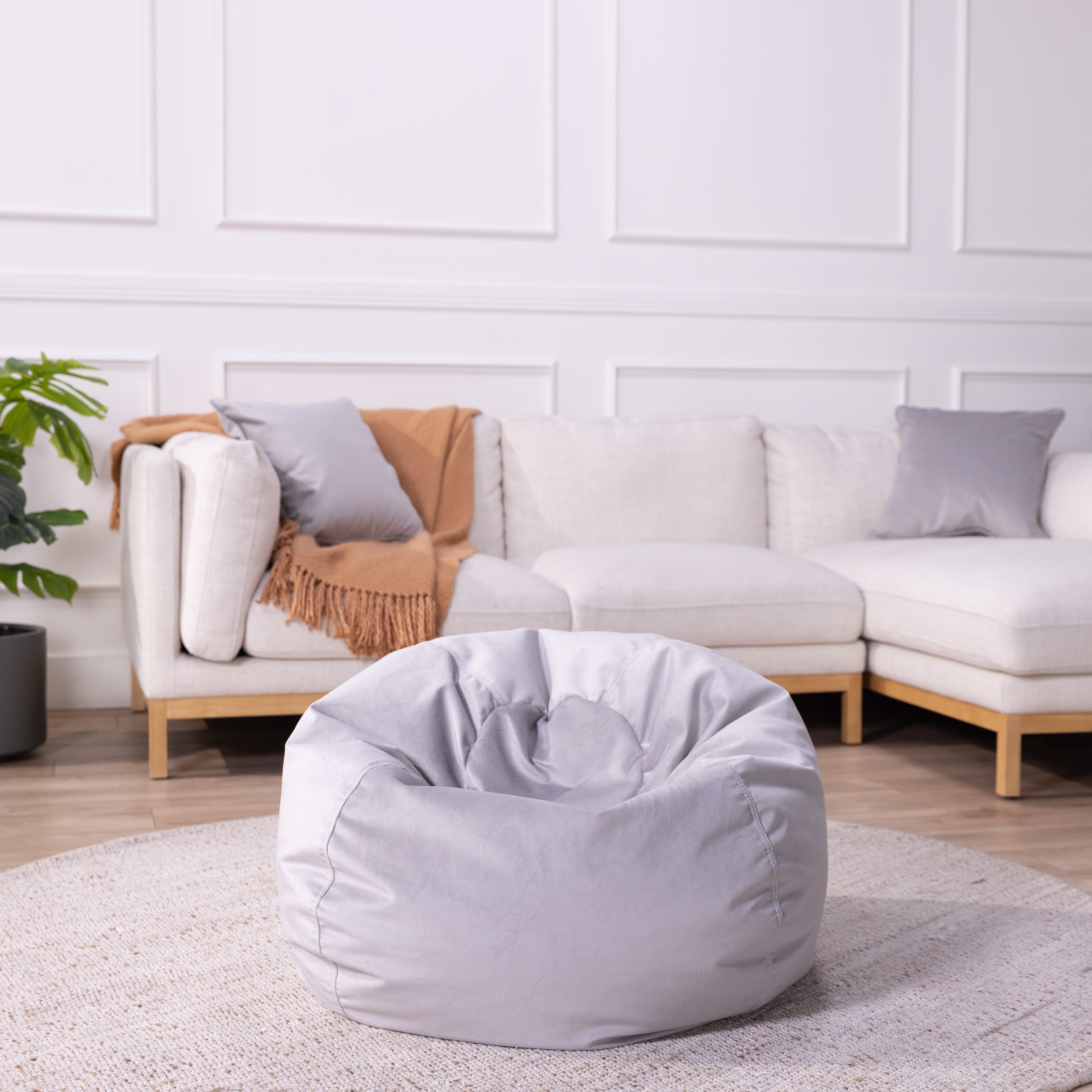 30" Round Velvety Bean Bag - Sterling