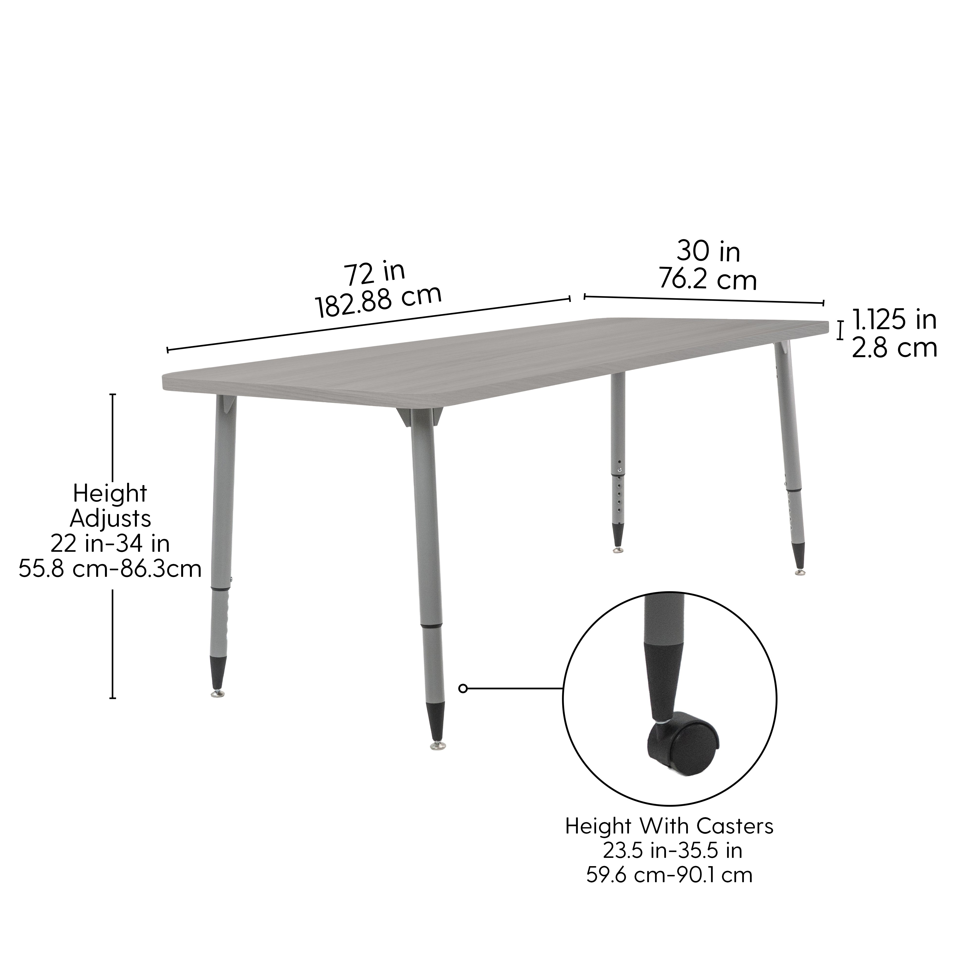 Adapte 30" x 72" Rectangle Woodgrain Activity Table with Adjustable Tapered Legs - Light Gray Wood/Silver